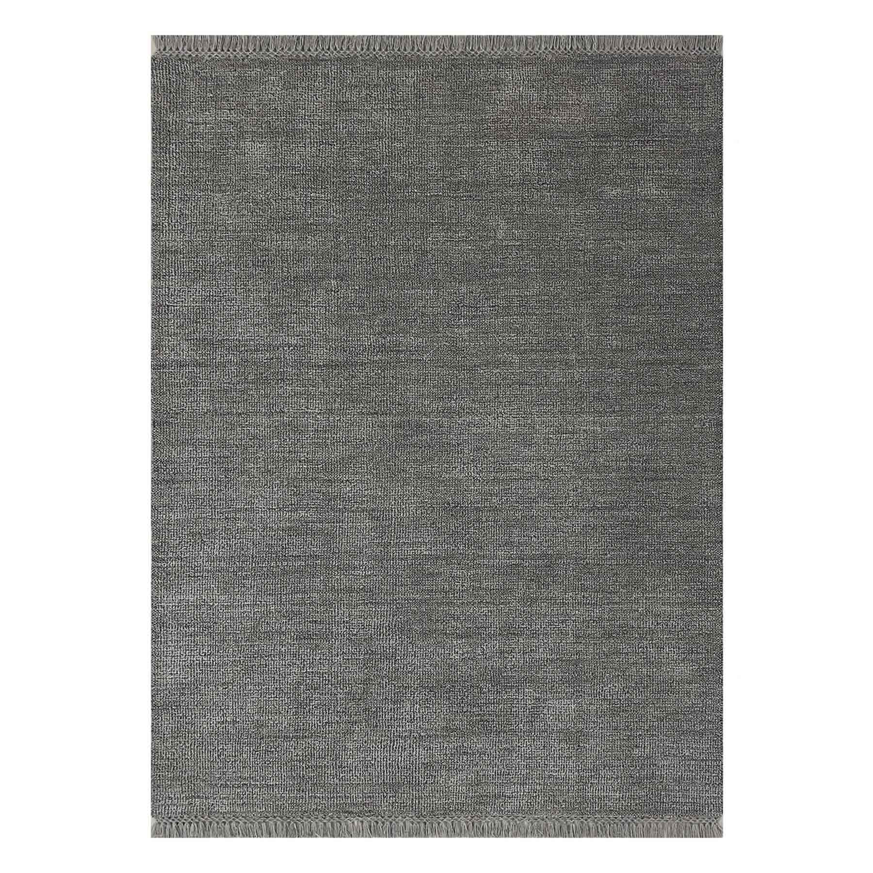 (B731) Crosby St. Hollis Grey Woven Fringe Area Rug, 5x7