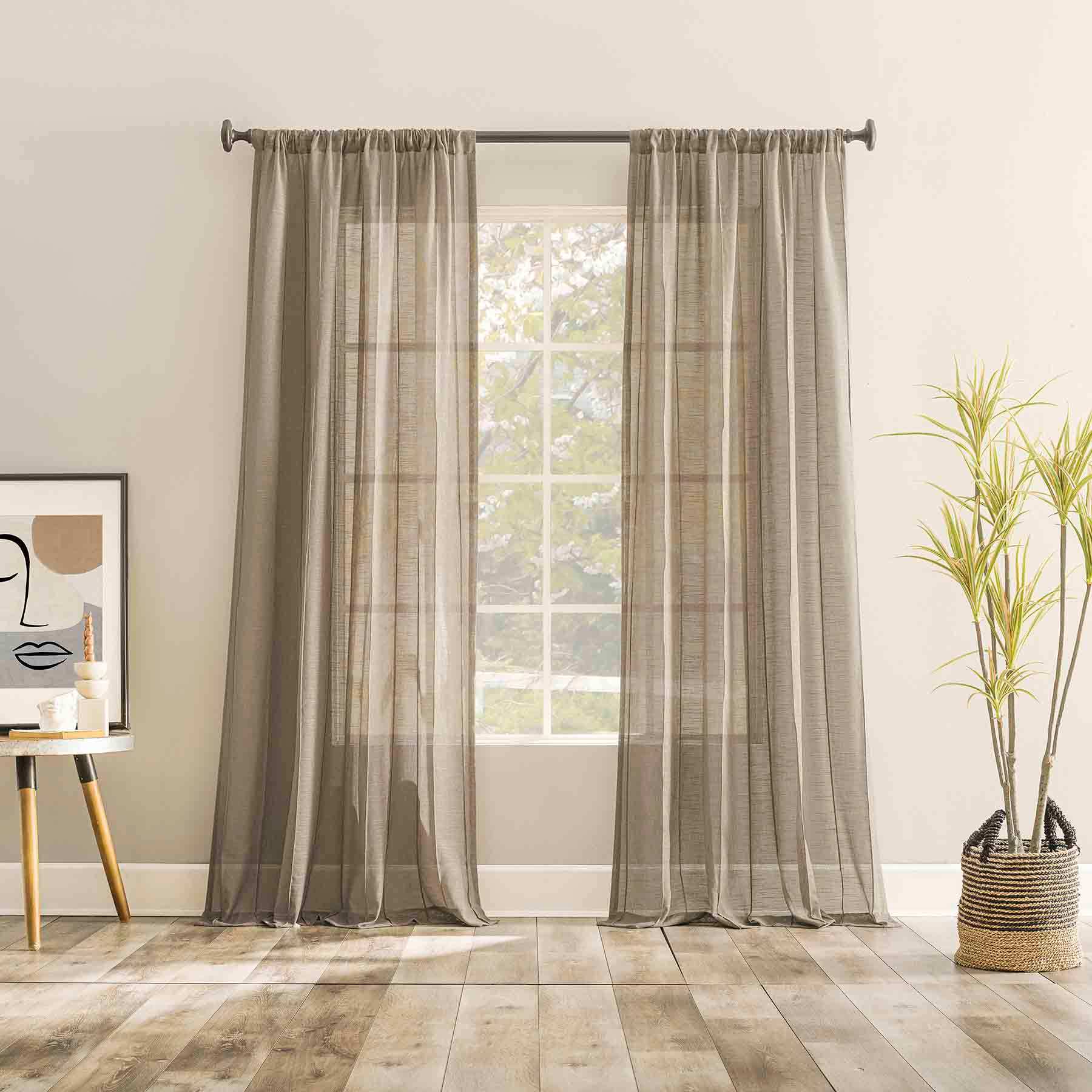 Ayanna Driftwood Sheer Rod Pocket Single Curtain Panel, 84"