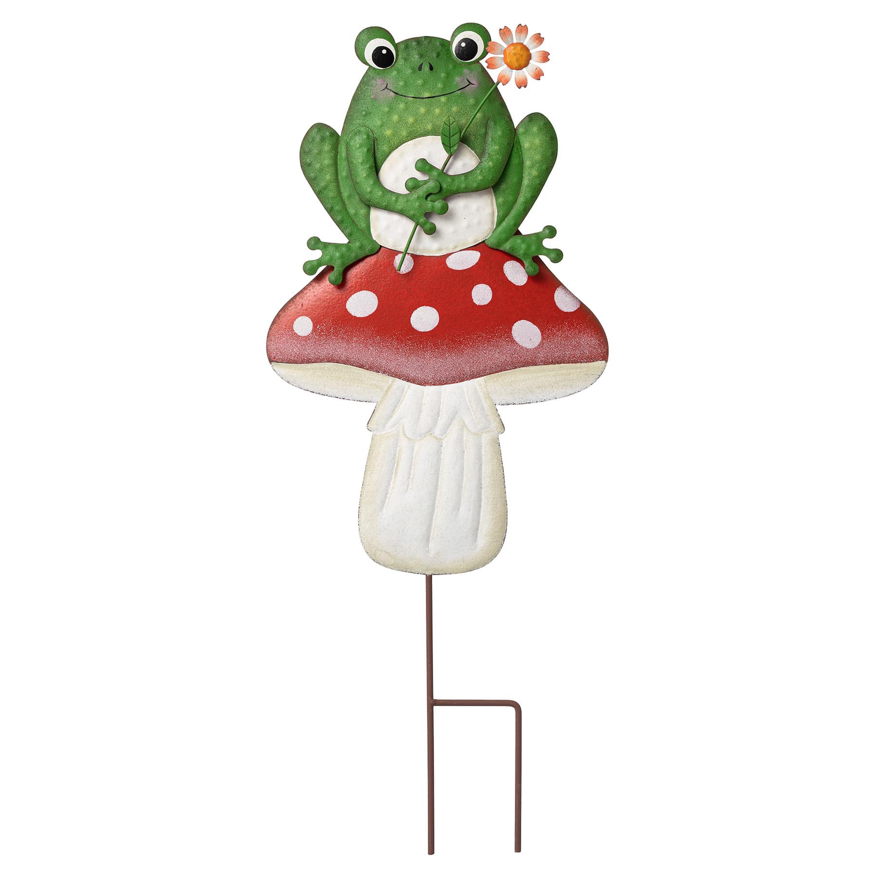 Frog Sitting On a Mushroom Metal Yard Stake, 30"