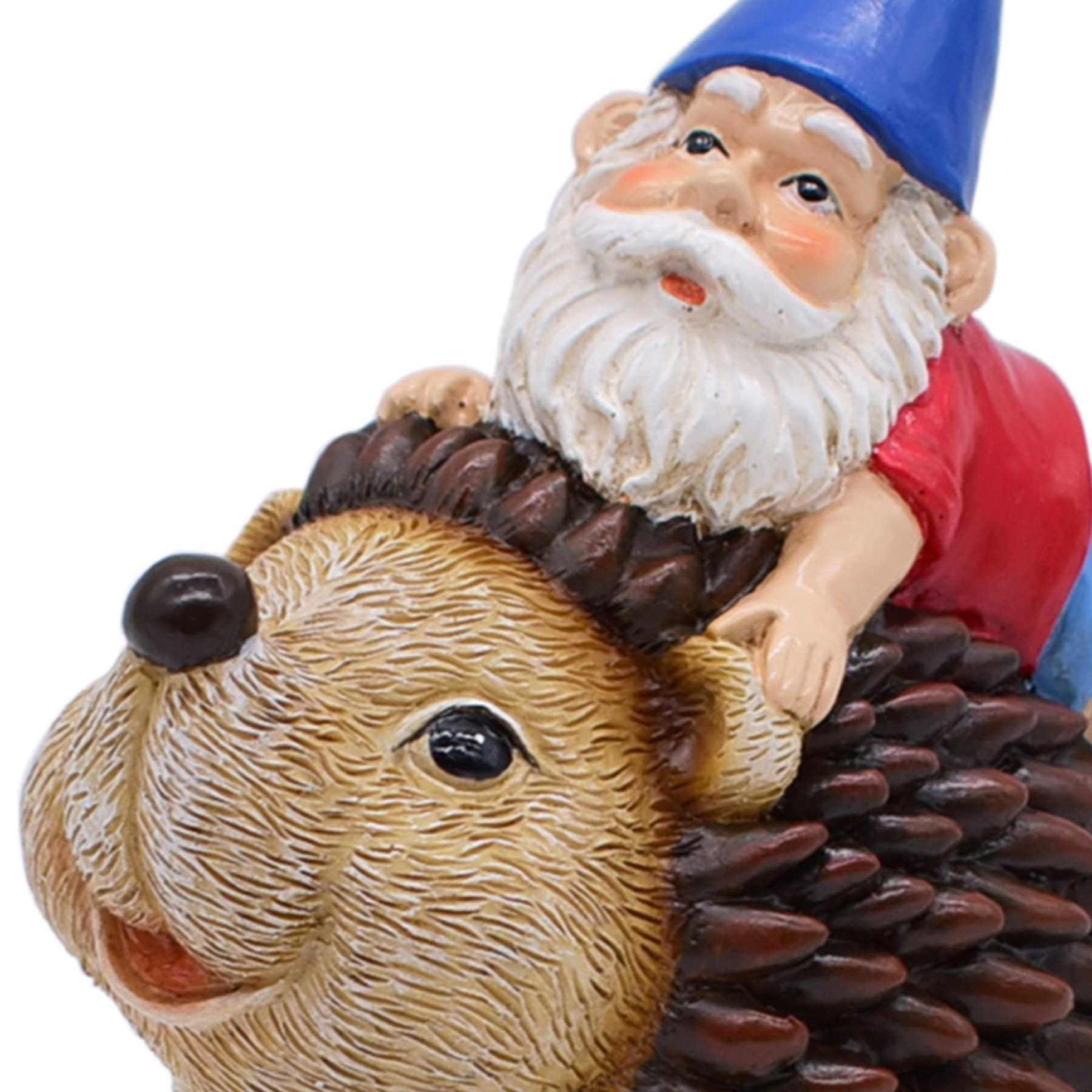 Gnome on Hedgehog Outdoor Garden Statue, 6"