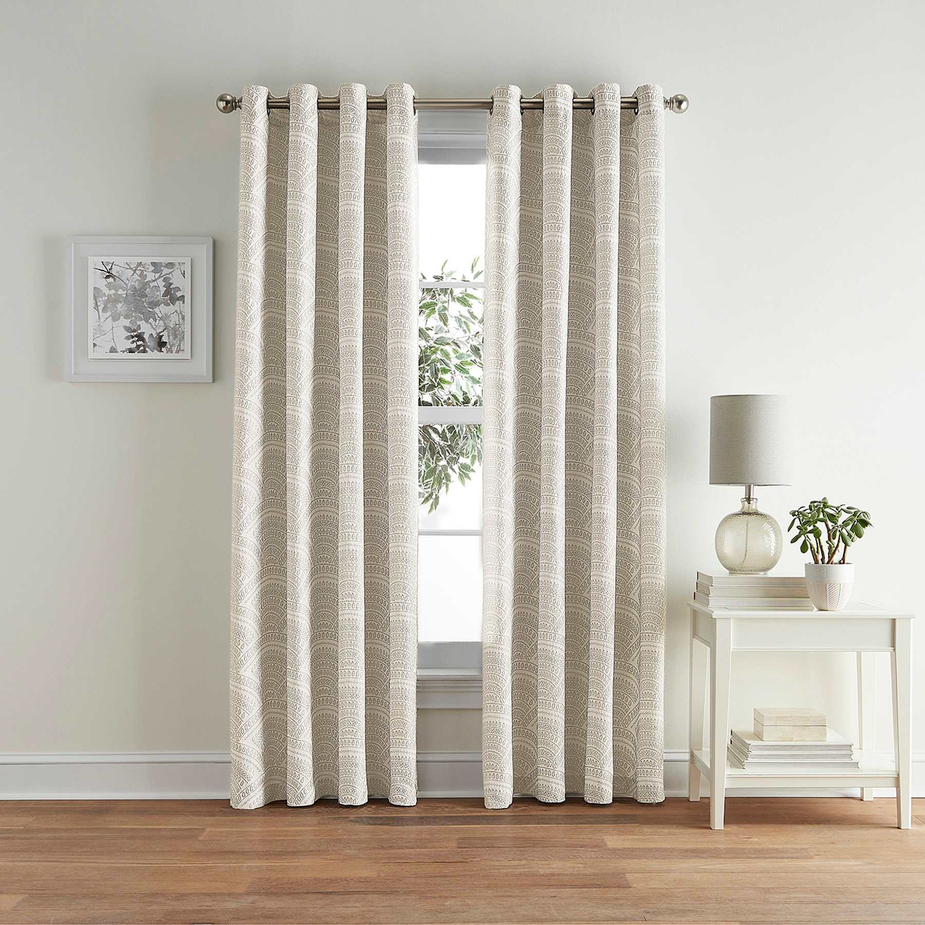 Taupe Geo Jacquard Light Filtering Curtain Panel, 84"