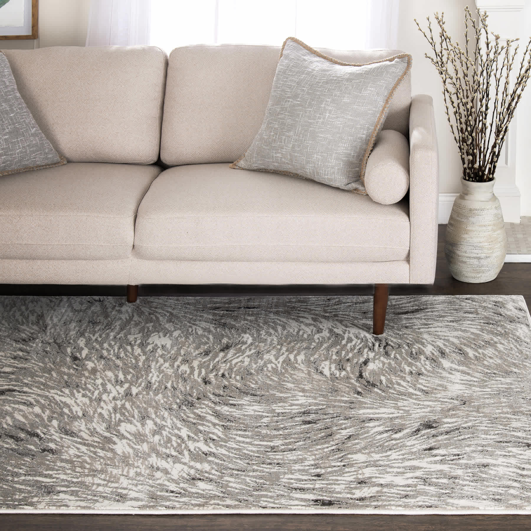 (A480) Camden Chandra Grey Abstract Area Rug, 5x7