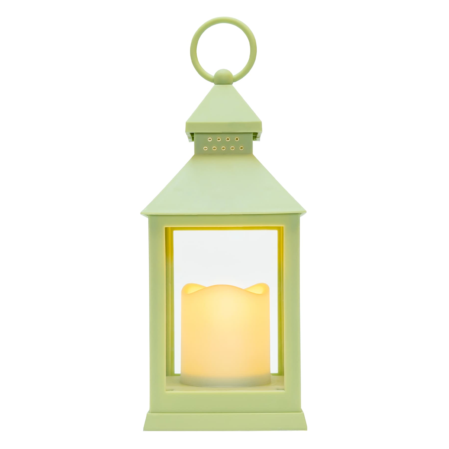 Green LED Outdoor Lantern With Timer, 10"