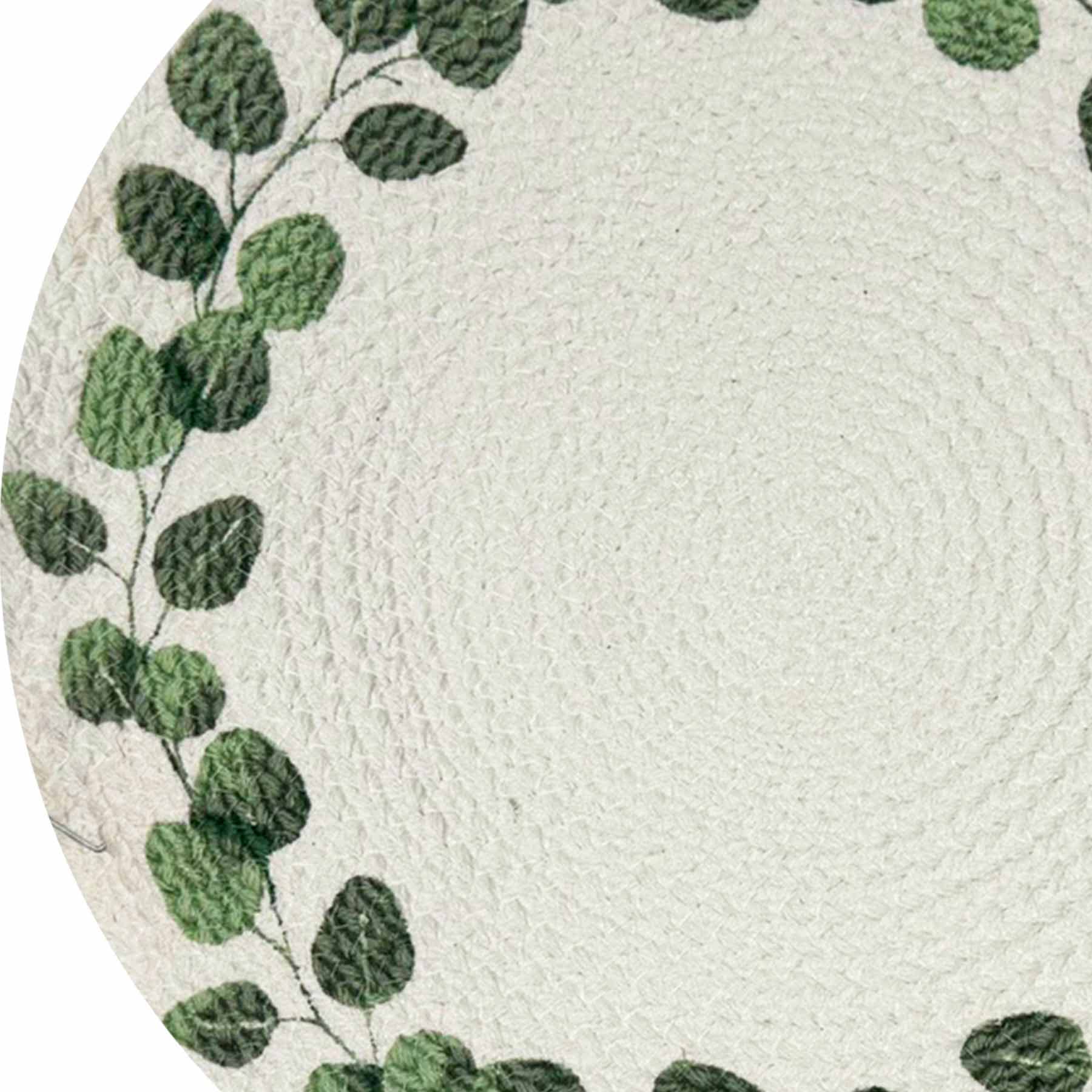 Green Leaf Print Braided Round Placemat, 15"