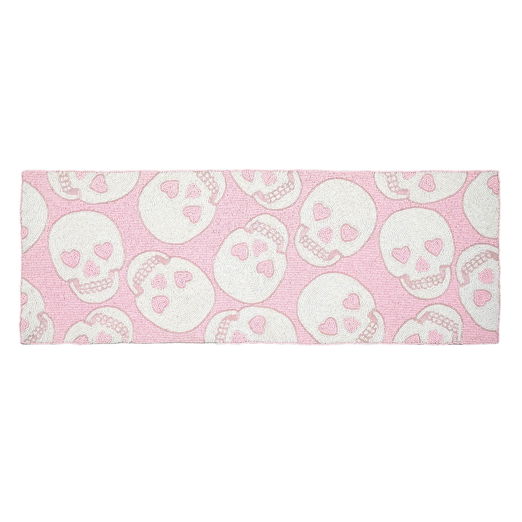 Hey Boo! Pink Fully Beaded Tossed Skull Table Runner, 36"