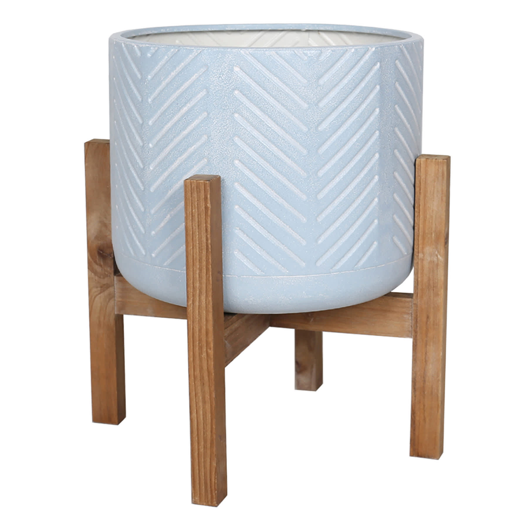 Bay Blue Metal & Wood Planter Stand, Small