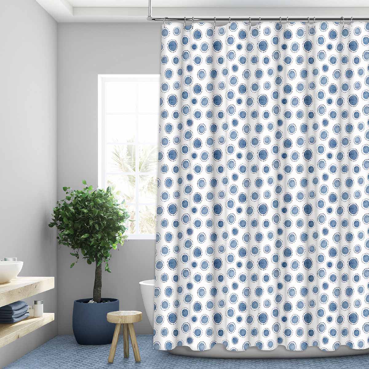13-piece Blue Orbiting Dots Shower Curtain Set, 70x72