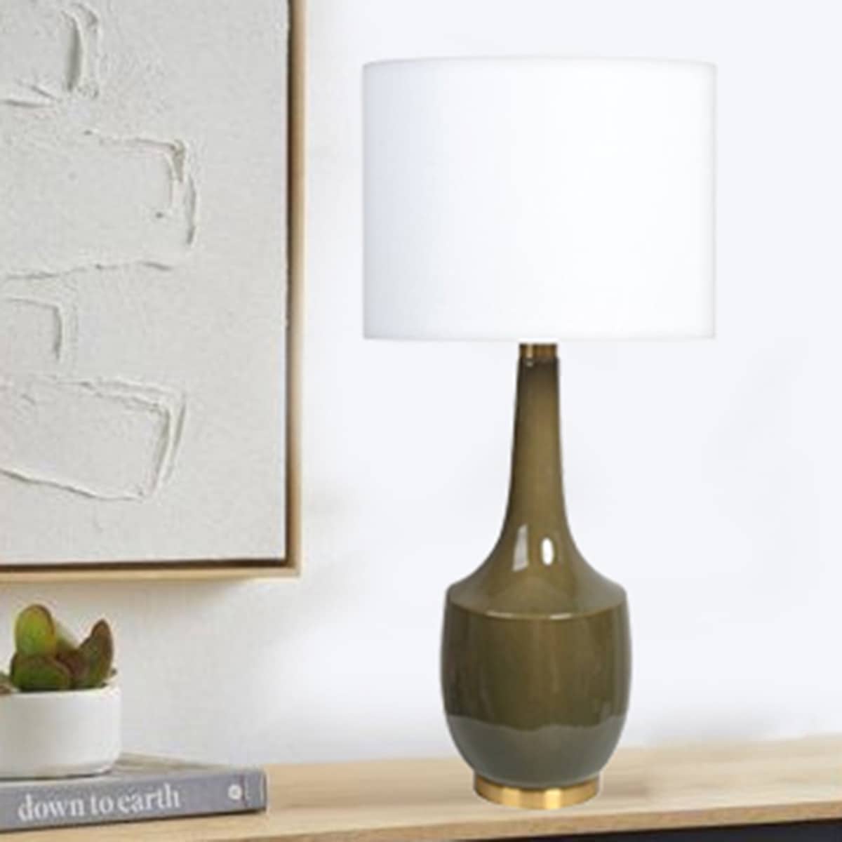 Green Speckle Ceramic Large Lamp with Diffuser Shade, 36In