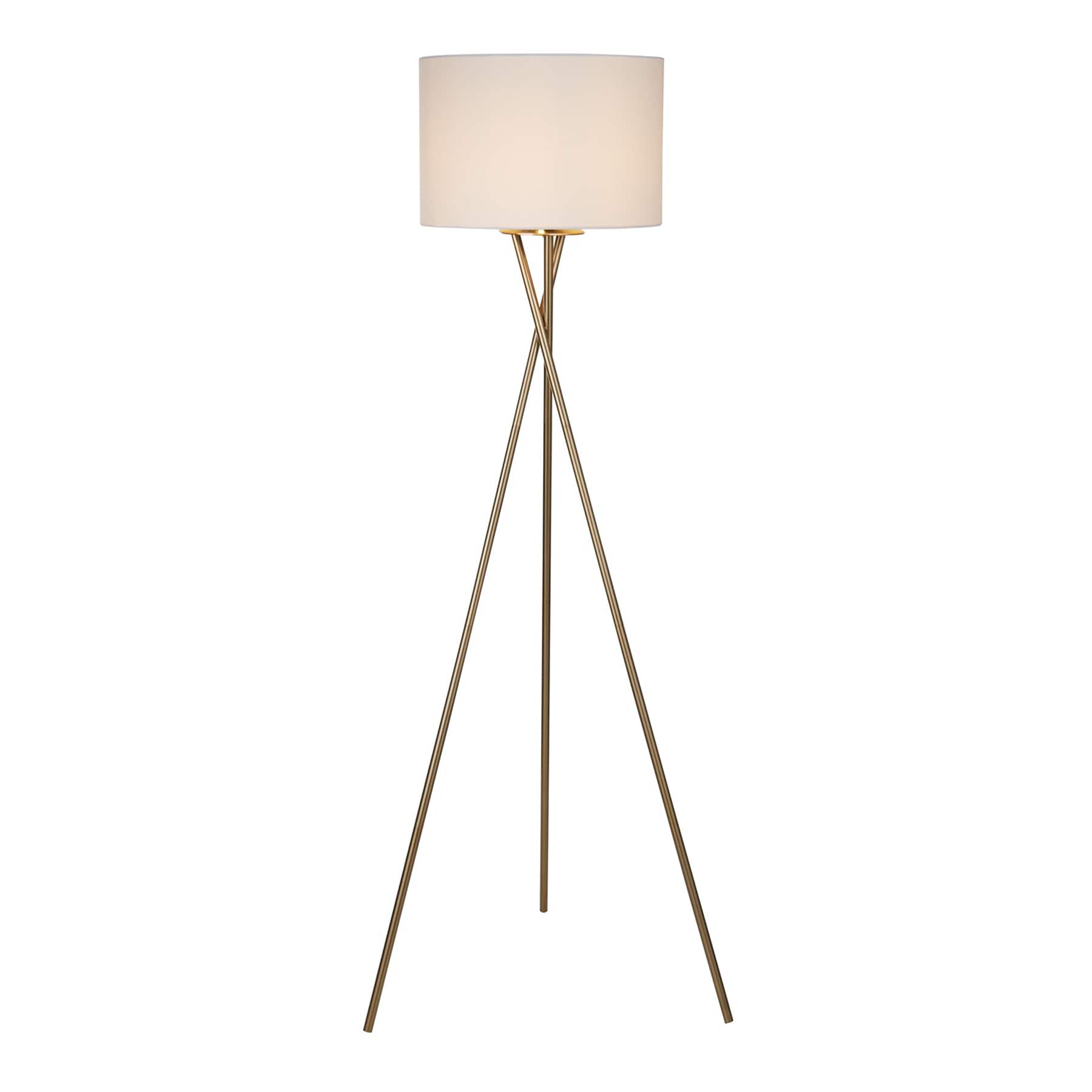 Crosby St. Brass Tripod Floor Lamp with White Fabric Drum Shade, 59"