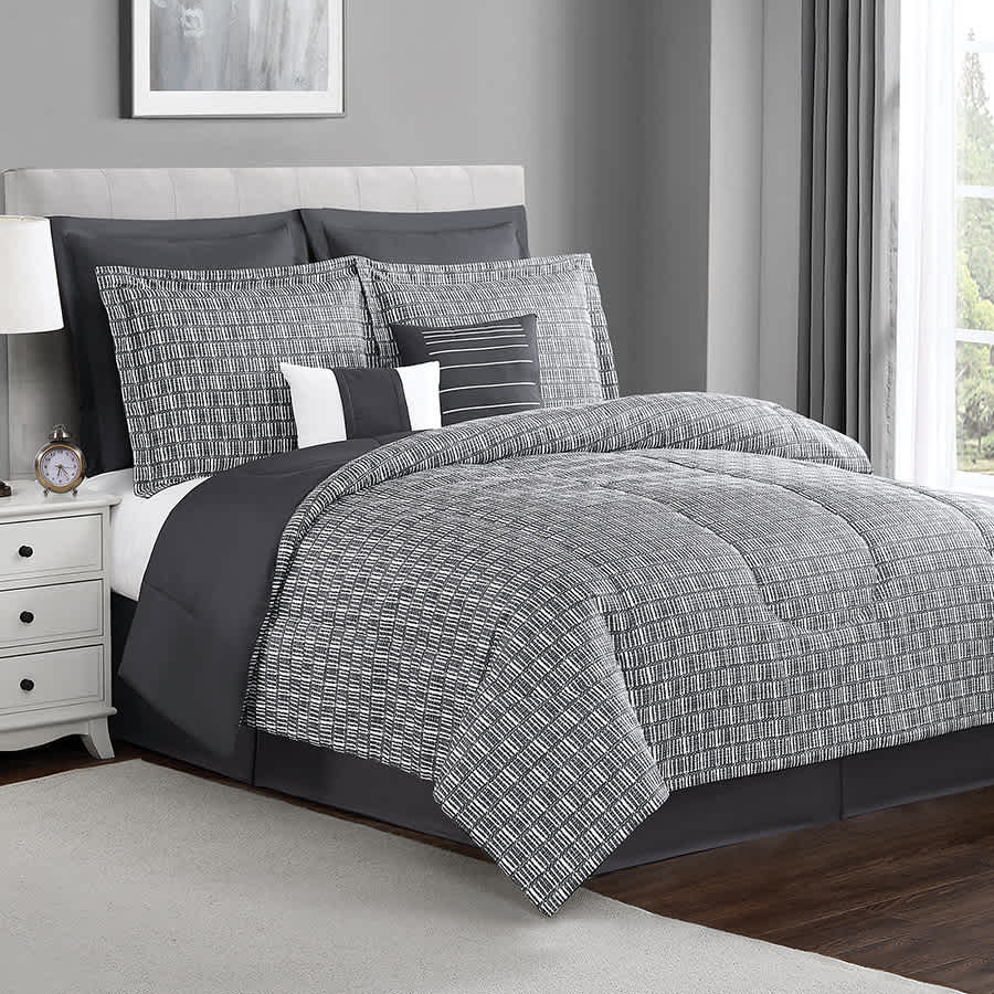 8-Piece Casey Charcoal Essential Comforter Set, Full