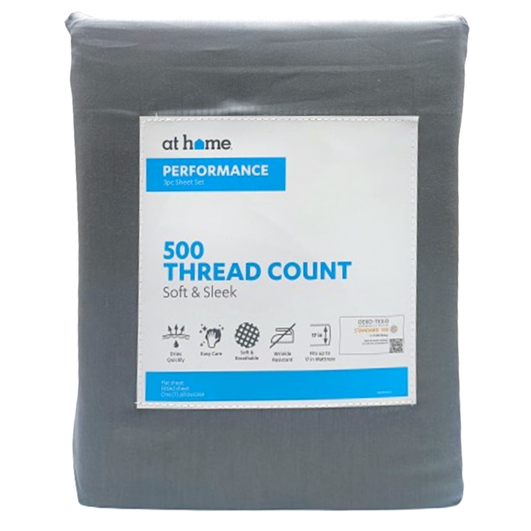 3-Piece Charcoal 500 Thread Count Performance Sheet Set, Twin