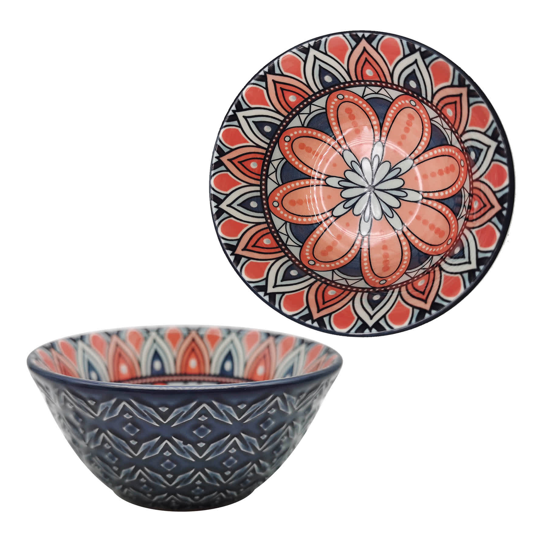 Found & Fable Navy & Coral Kaleidoscope Dip Bowl, 4.75"