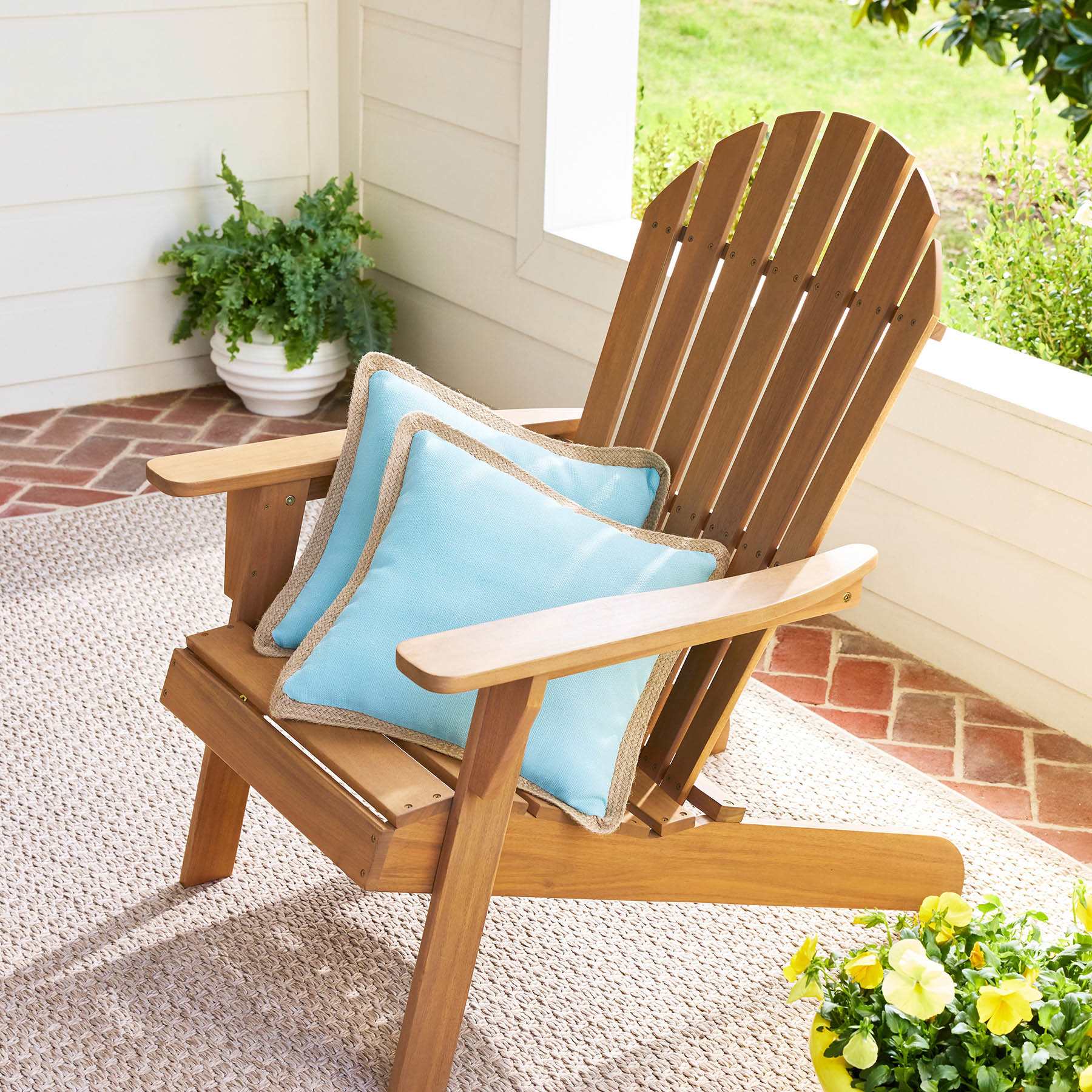 2-Pack Canal Blue Jute Trim Outdoor Throw Pillow, 18"