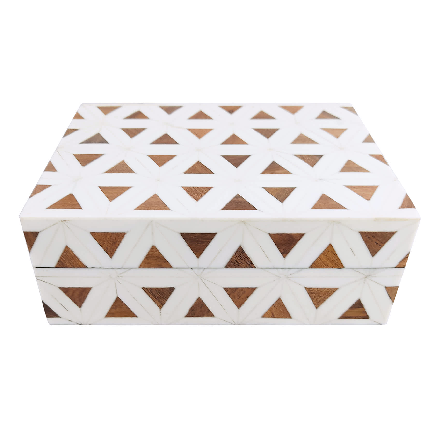 White & Wood Geometric Box, 8x6