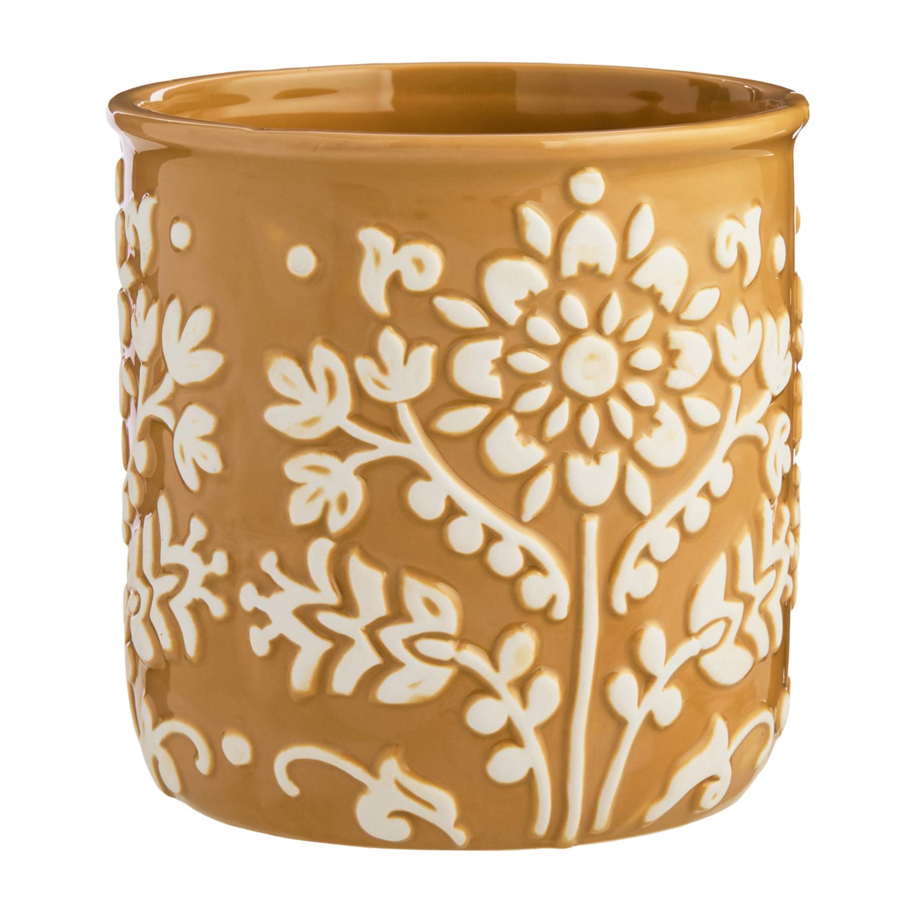 Honeybloom Indoor Yellow Embossed Flower Planter, 7"