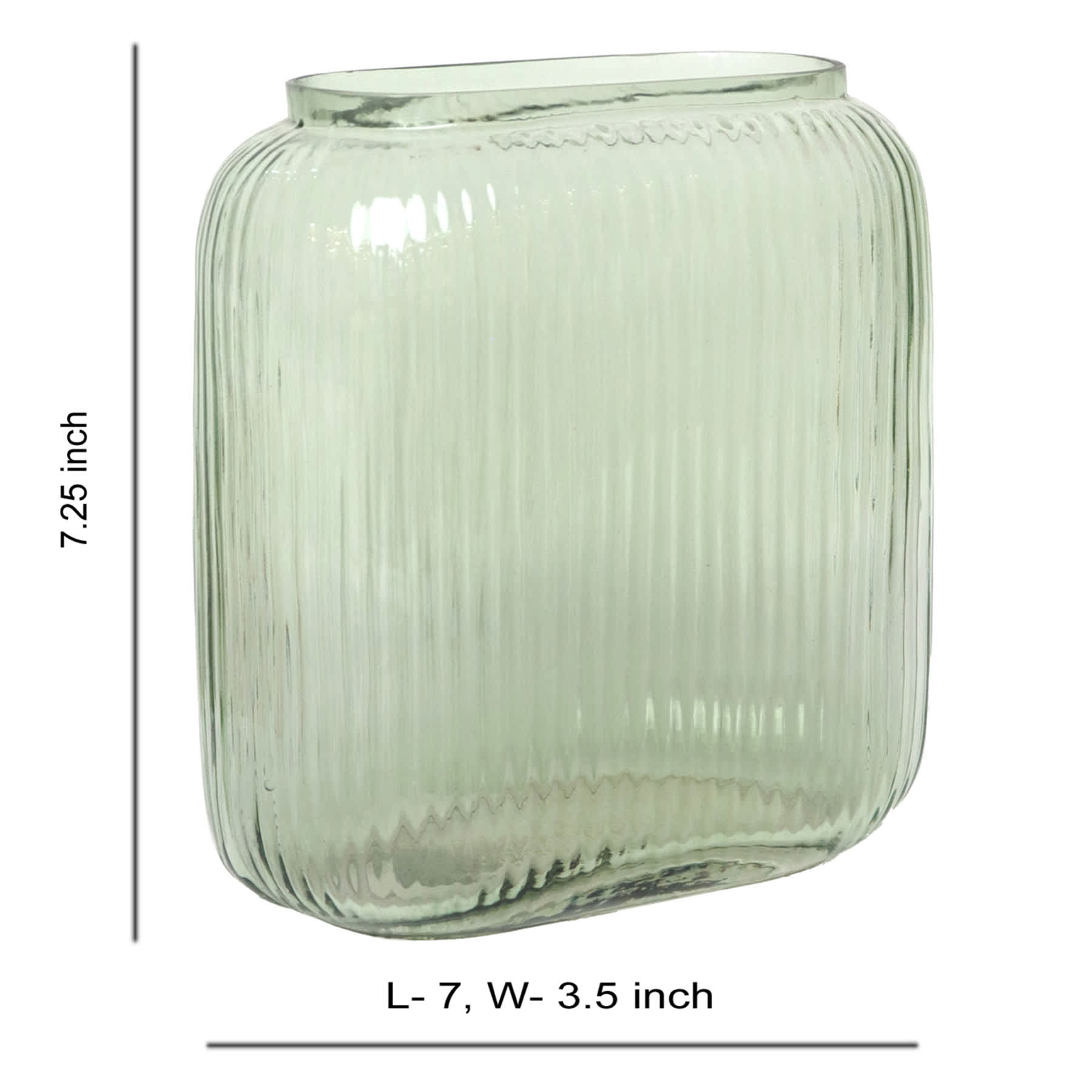 Green Rectangle Ribbed Vase, 7"