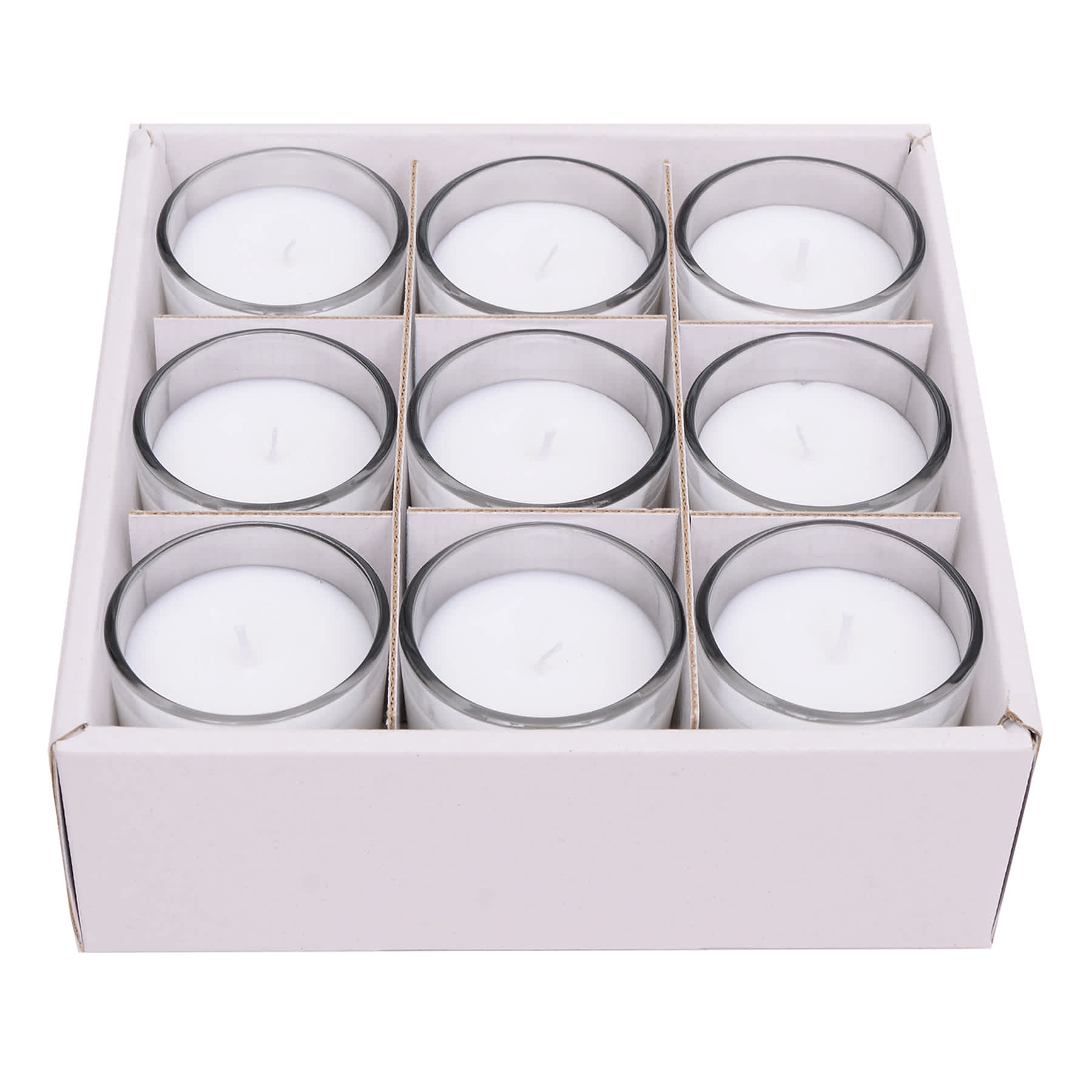 9-Pack White Unscented Glass Votive Candles