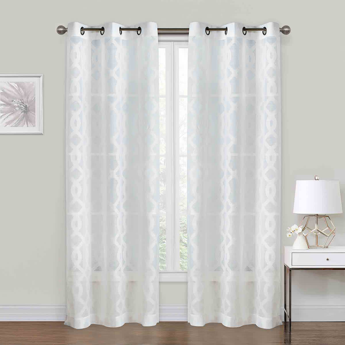 Providence Zoey White Clipped Sheer Curtain Panel, 84"