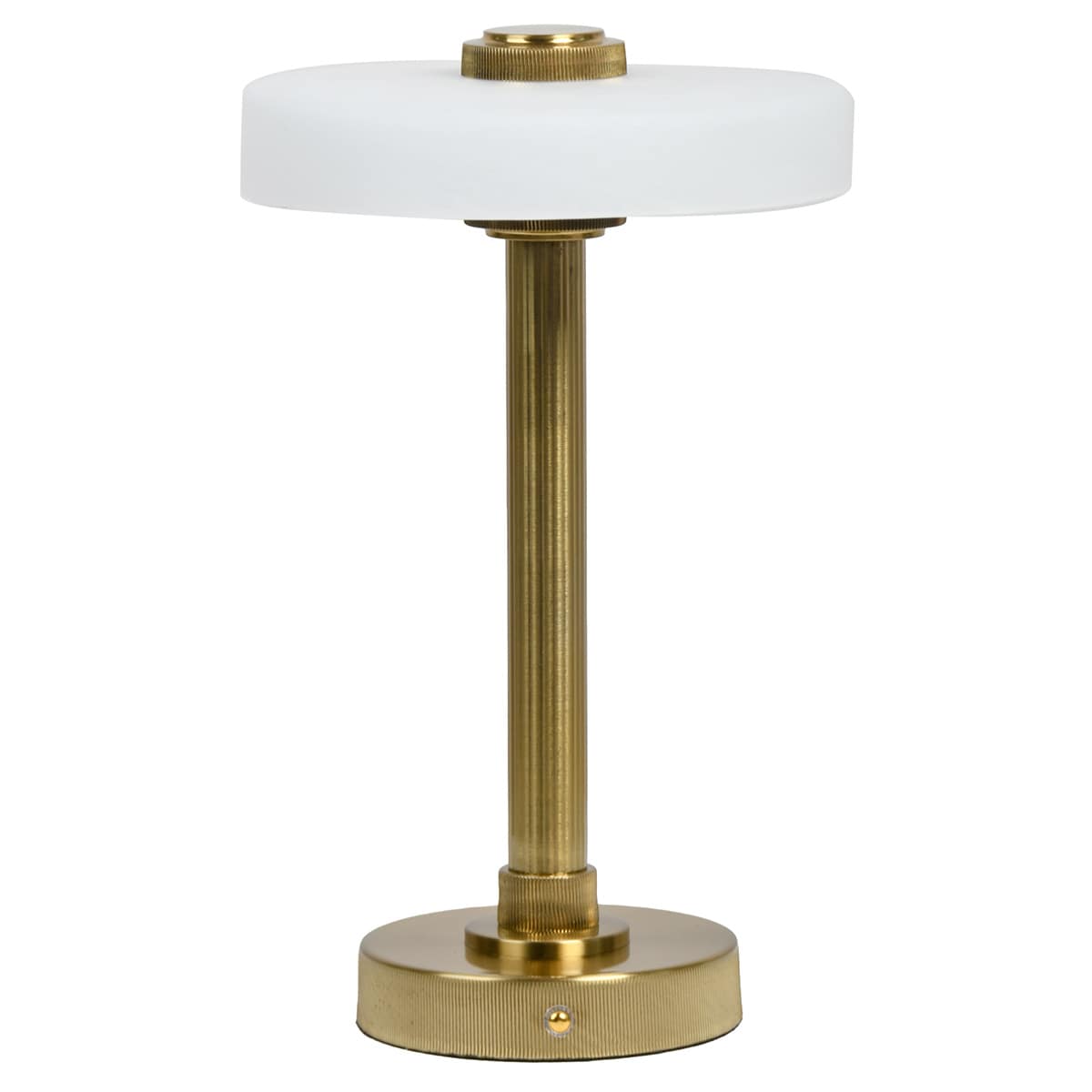 Gold Metal Portable Rechargeable Lamp with Glass Shade, 12"
