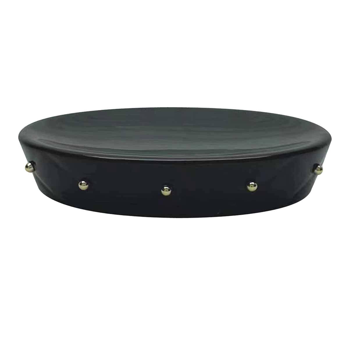 Providence Black & Gold Quilted Ceramic Stud Soap Dish