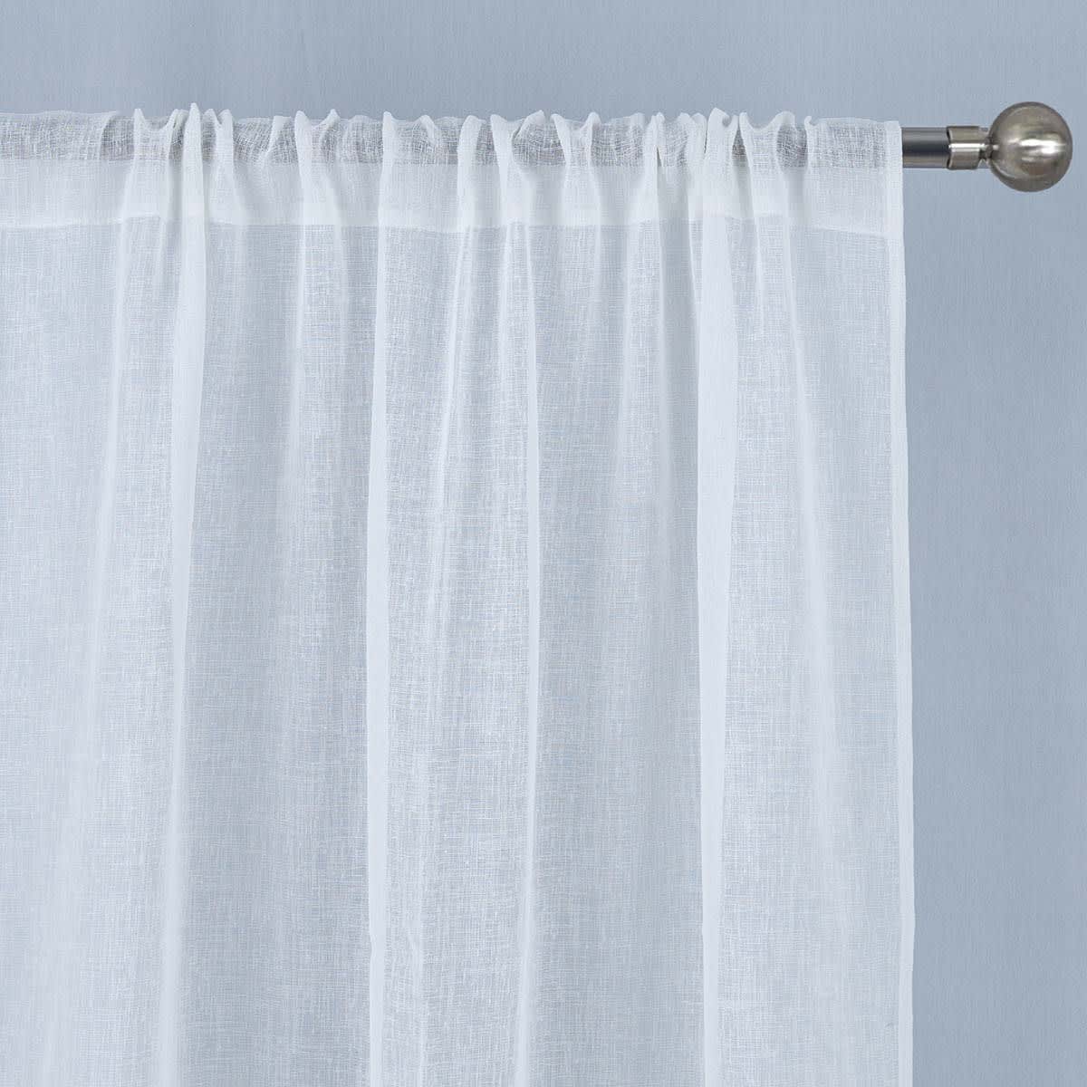 Legacy White Linen Rod Pocket Sheer Grommet Curtain Panel, 84"