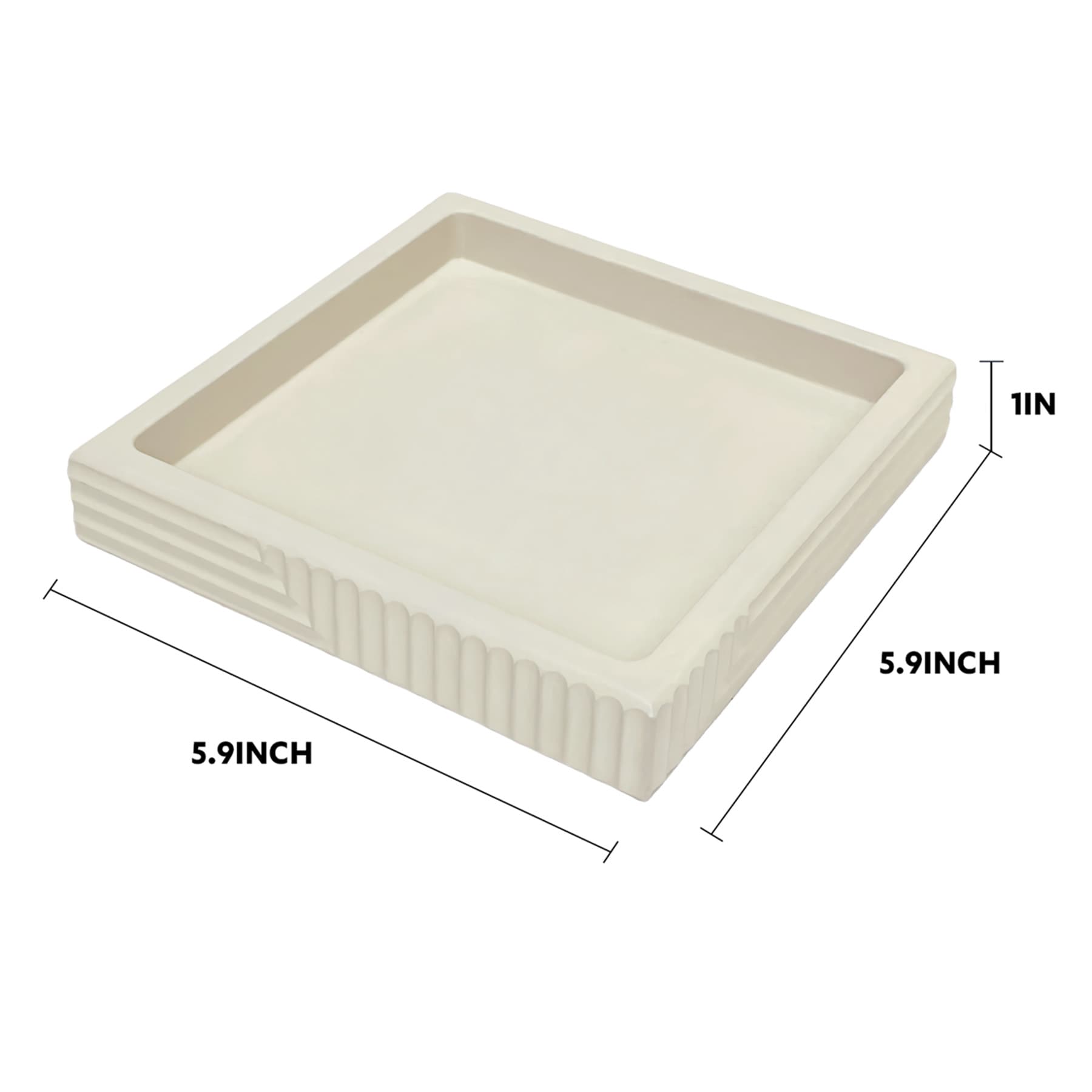 Beige Geometric Cement Square Trinket Tray, 6"