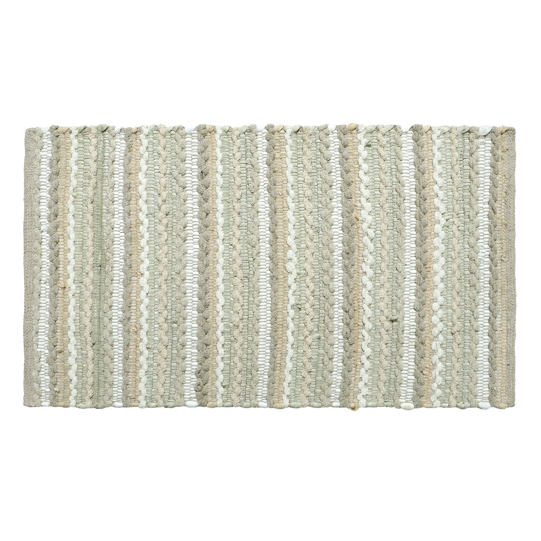 Beige Striped Cotton & Chenille Accent Rug, 20x32