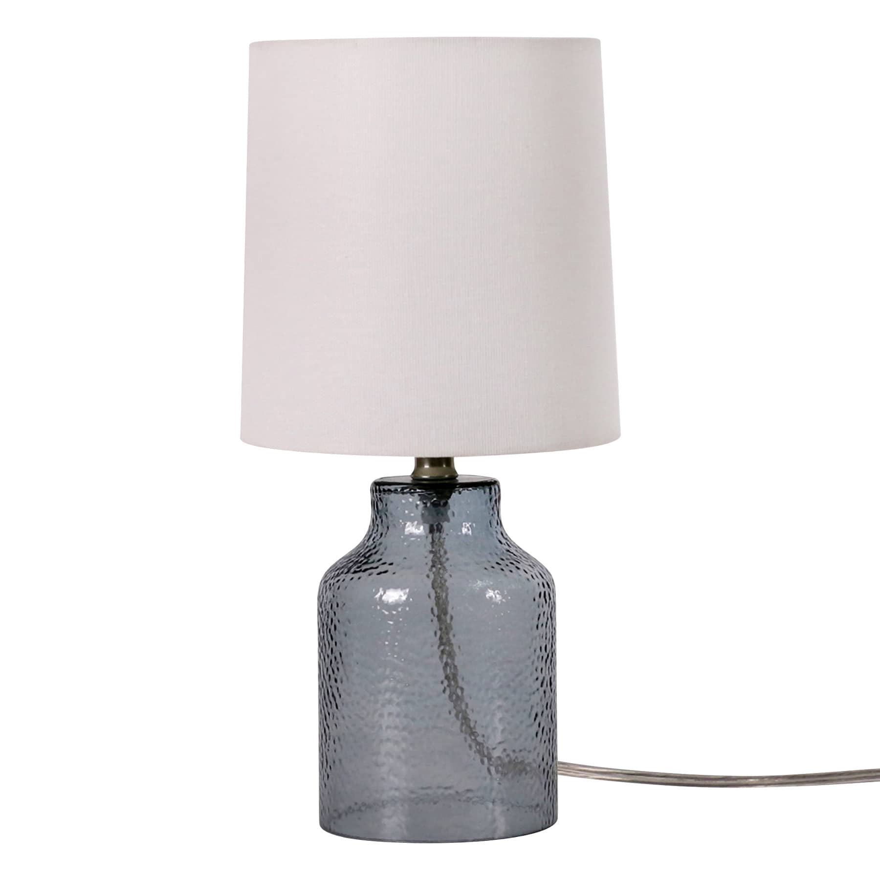 Honeybloom Light Blue Dimpled Glass Mini Table Lamp with Shade, 13"