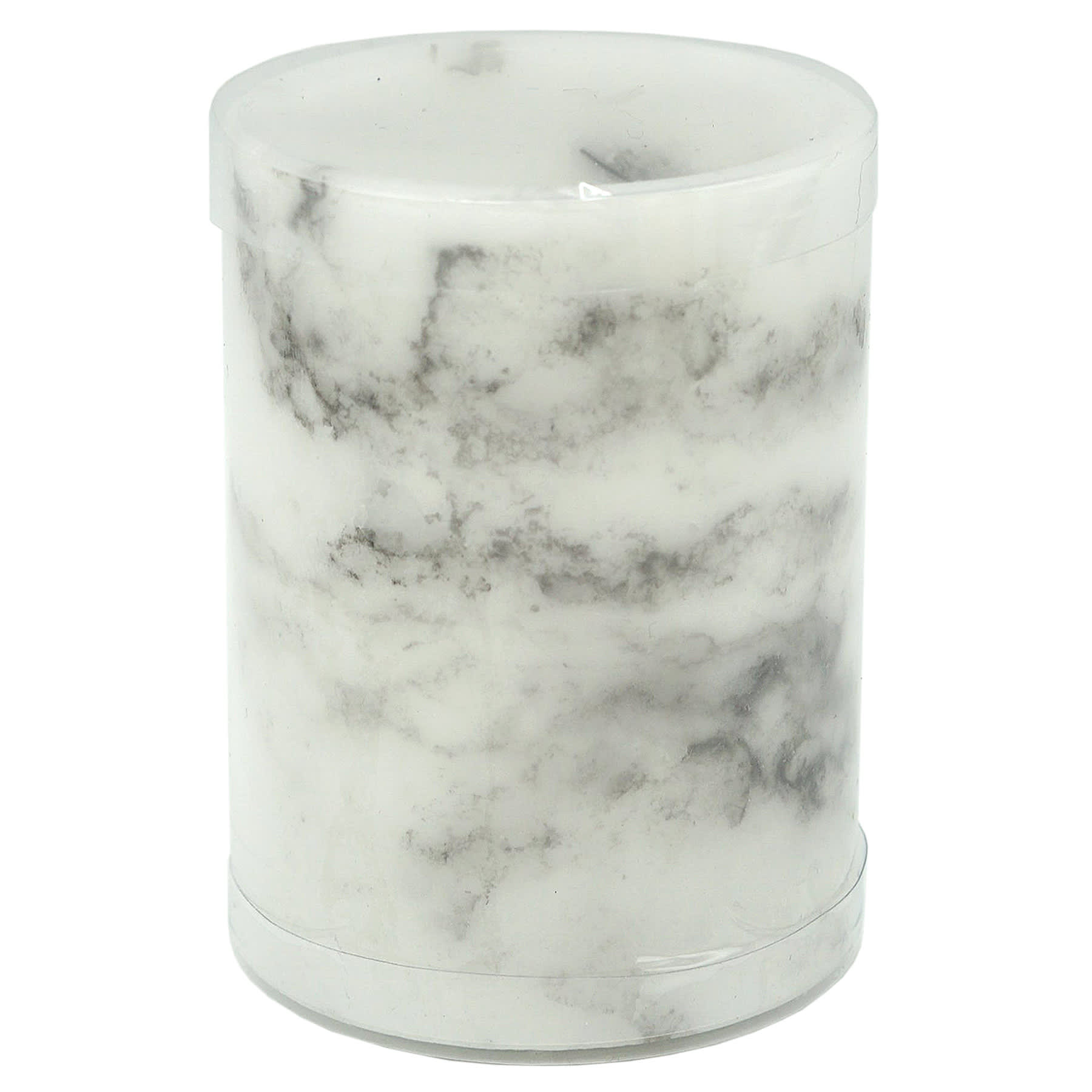 Crosby St. White Marbled Wax LED Pillar Candle with 6 Hour Timer, 3x4