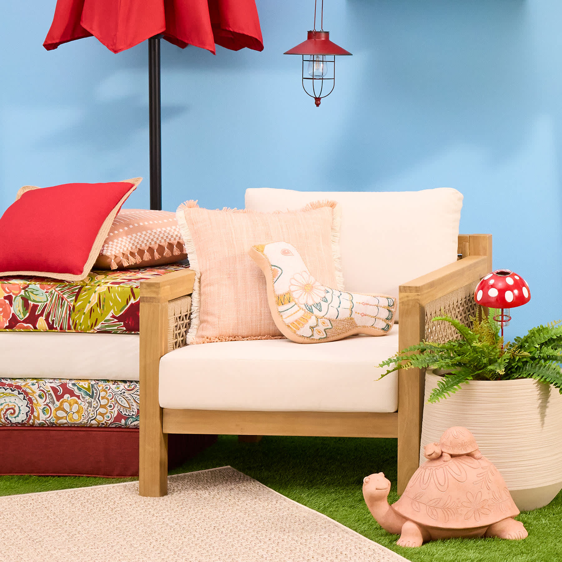 Haven Blonde Acacia Wood with Natural Canvas Cushions Patio Armchair