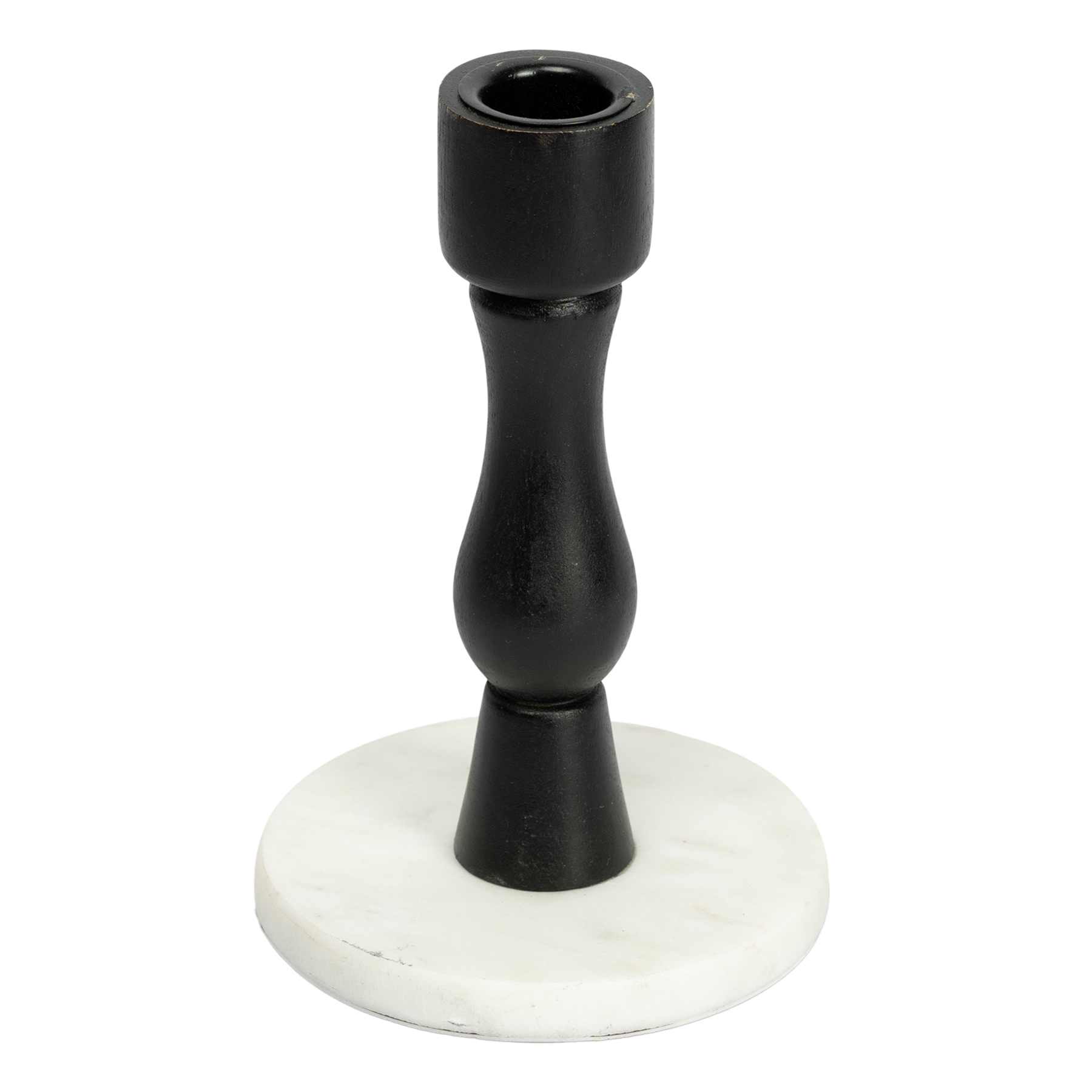 White Wooden Taper Candle Holder with Marble Base, 6"