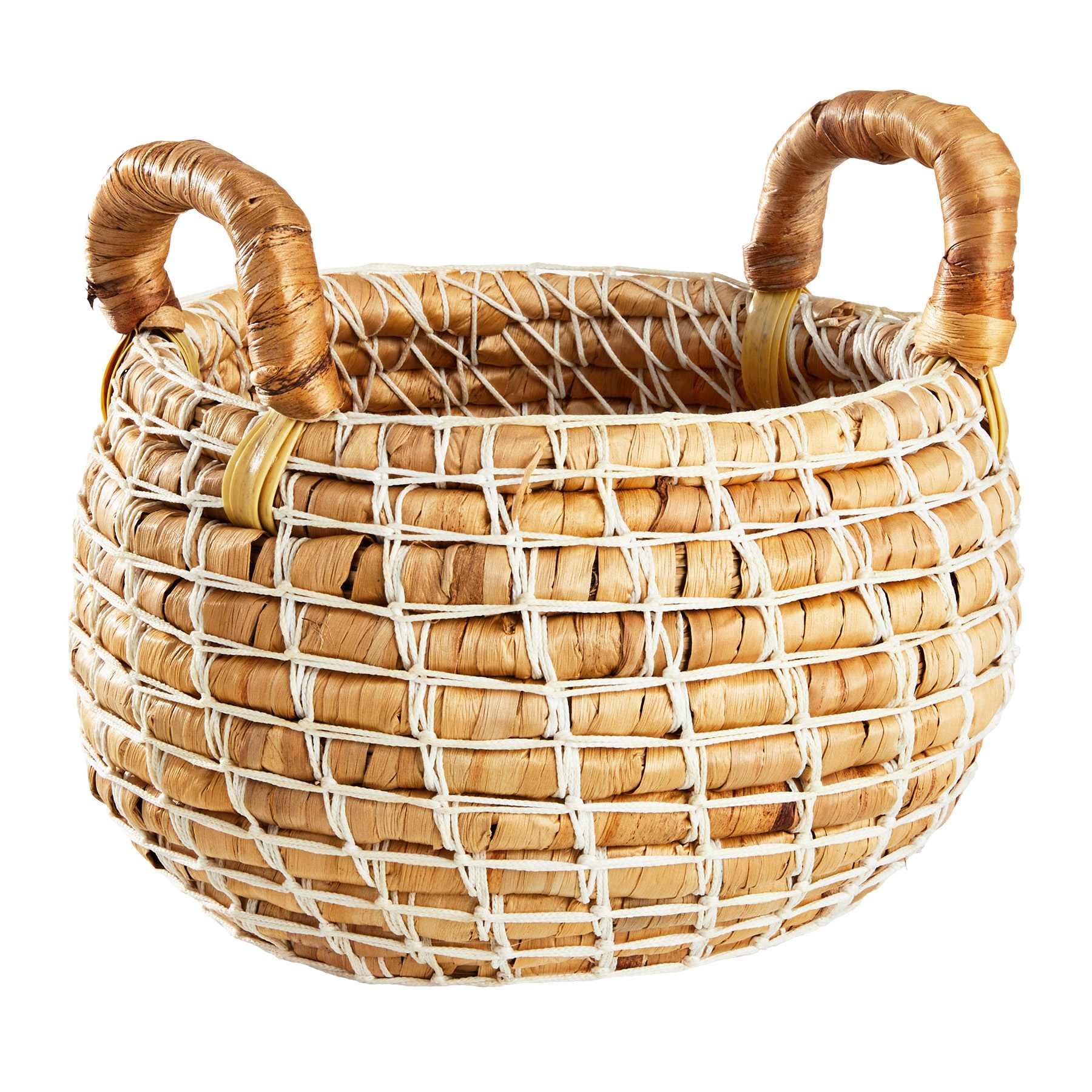 Water Hyacinth Round Storage Basket with Handle, Small