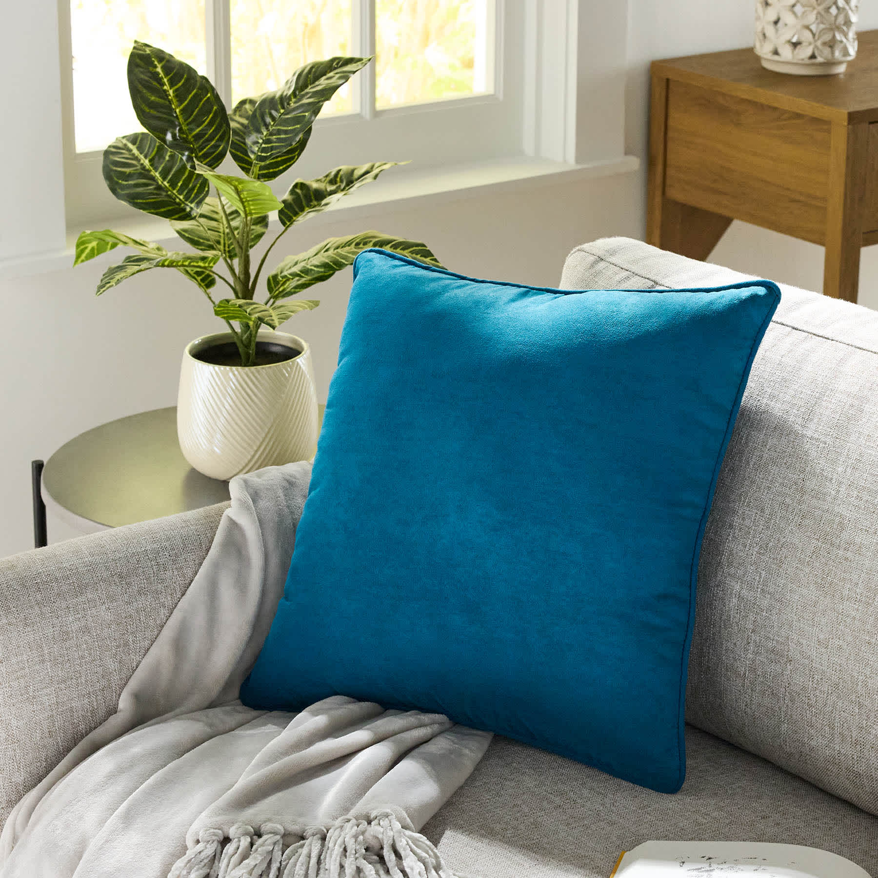 Teal Faux Suede Throw Pillow, 18"