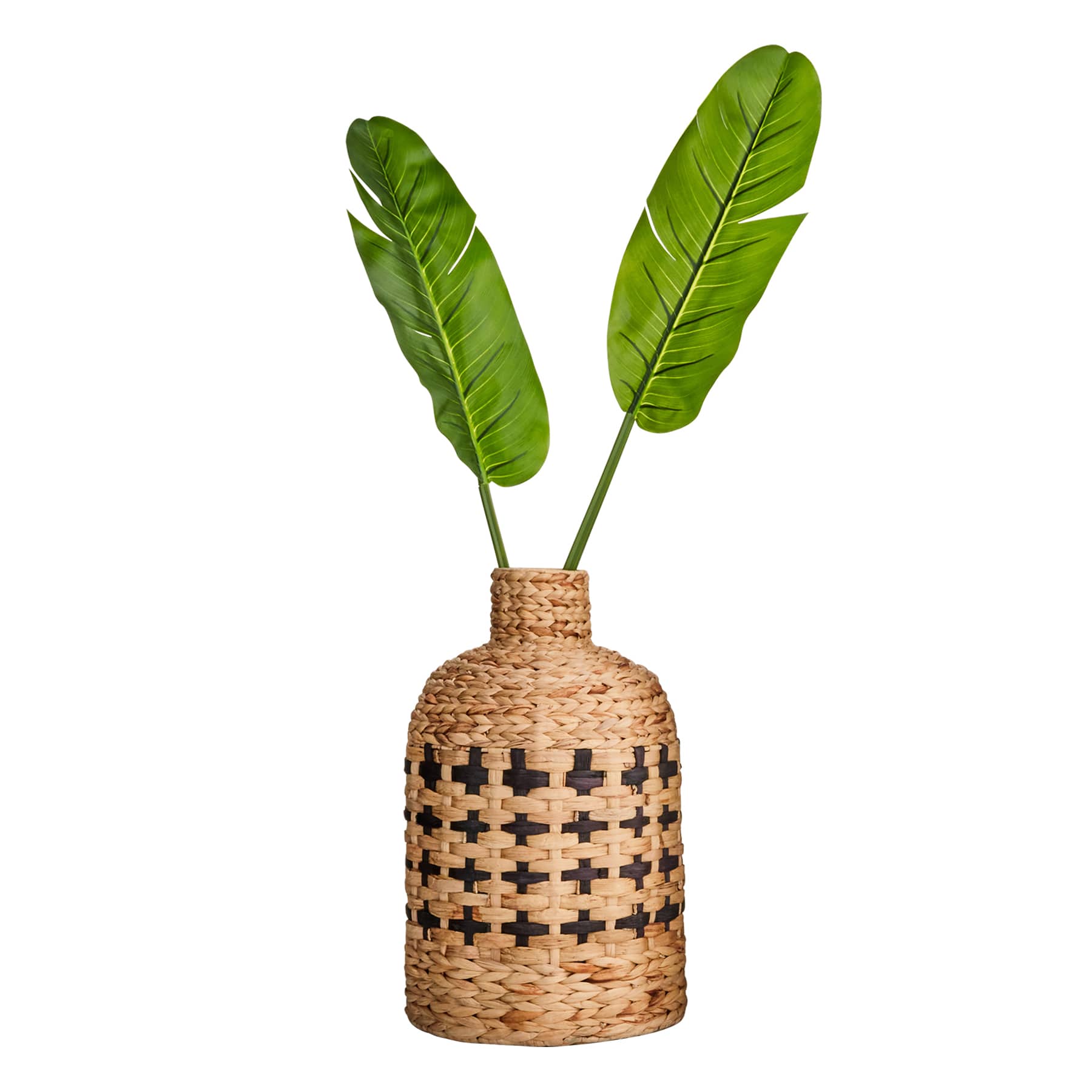 Tracey Boyd Natural & Black Wicker Woven Bottle Vase, 24"