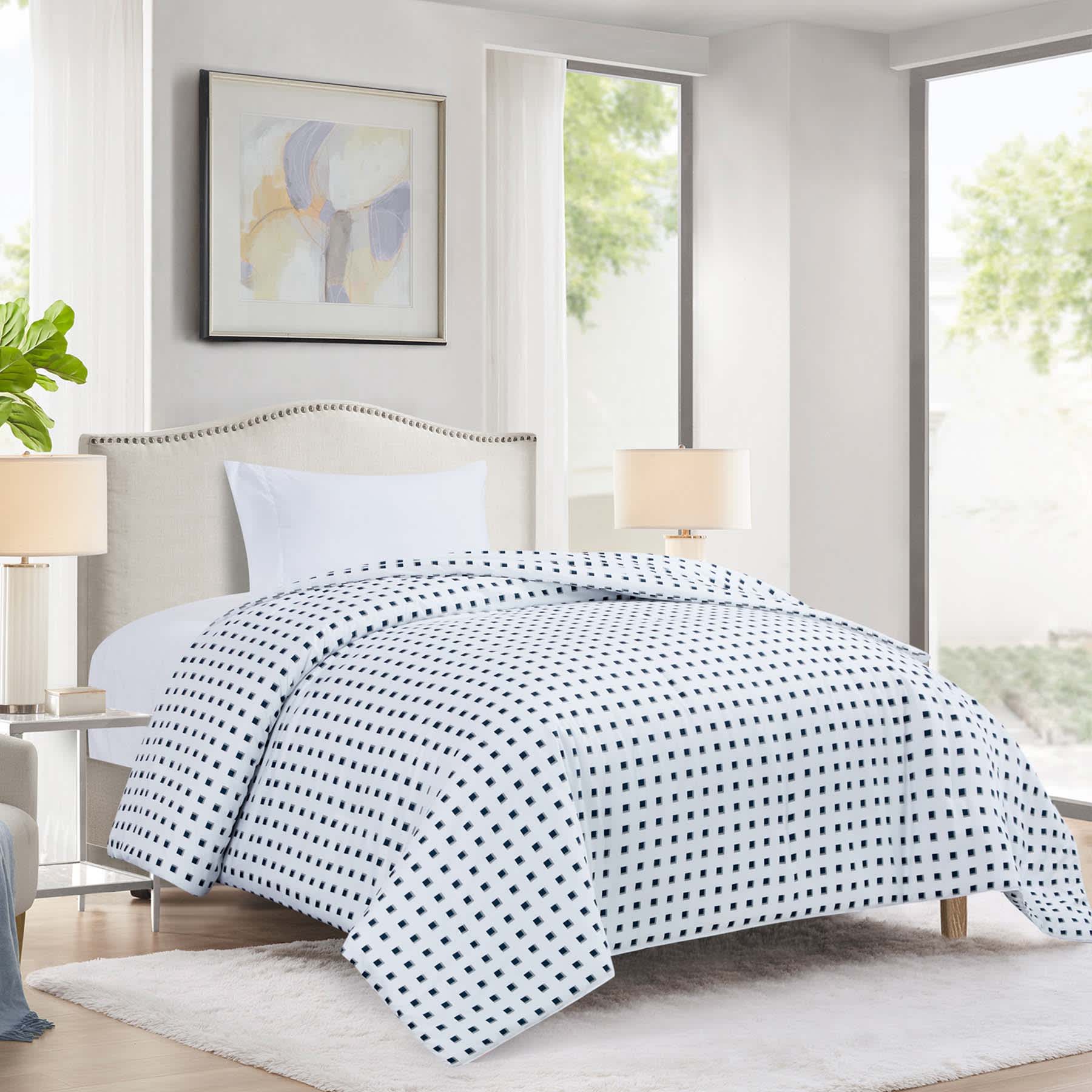 Navy Grid Printed Microfiber Comforter, Twin/Twin XL