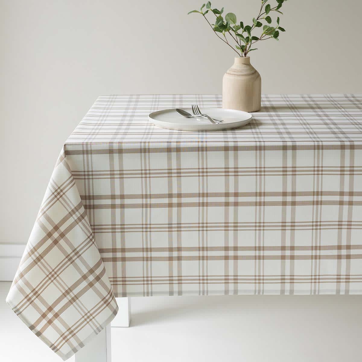 Taupe & Ivory Thompson Plaid Tablecloth, 60x84