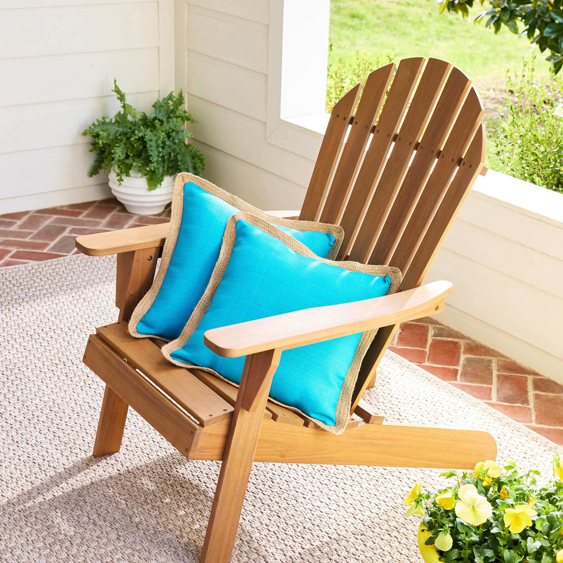 2-Pack Turquoise Jute Trim Outdoor Throw Pillow, 18"