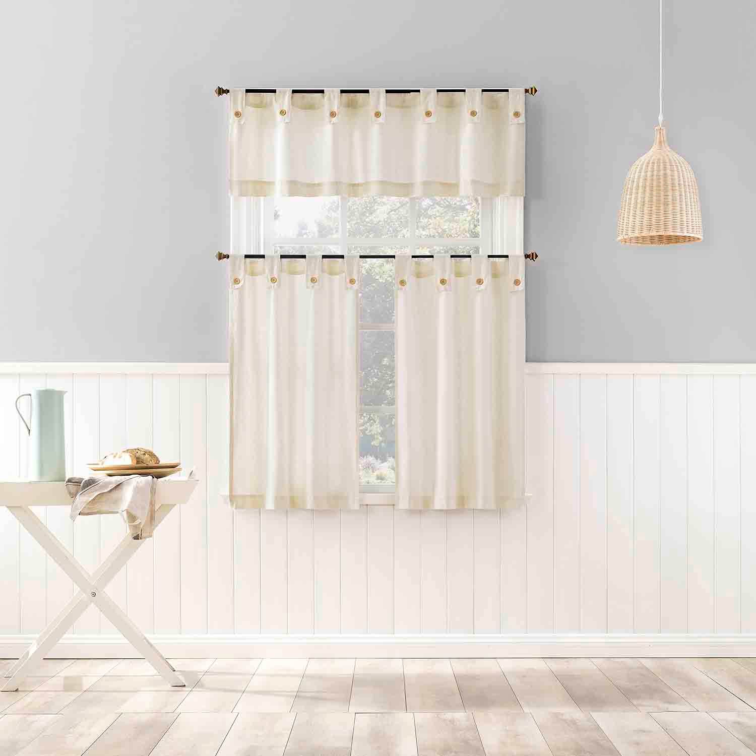 Mason Cream Small Tiered Curtain Panel, 54x36