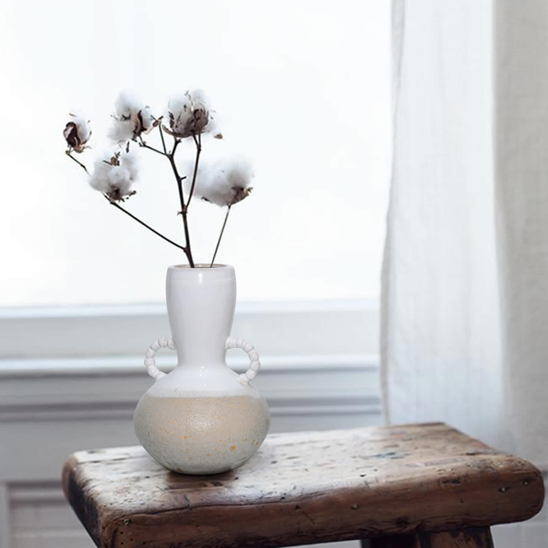 White Rough Ceramic Vase, 11.4"