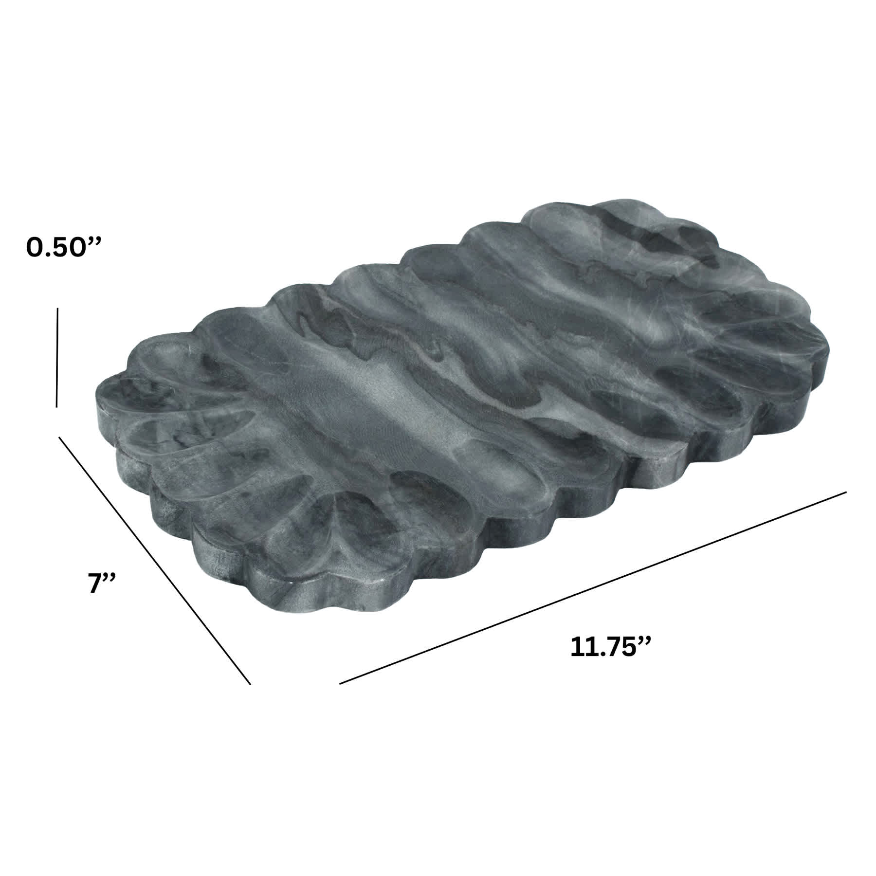 Black Smoke Scalloped Marble Tray, 12x7