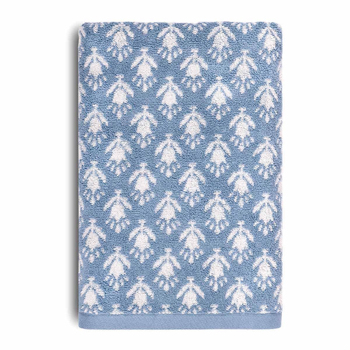 Honeybloom Plush Performance Blue Patterned Cotton Bath Towel, 30x54