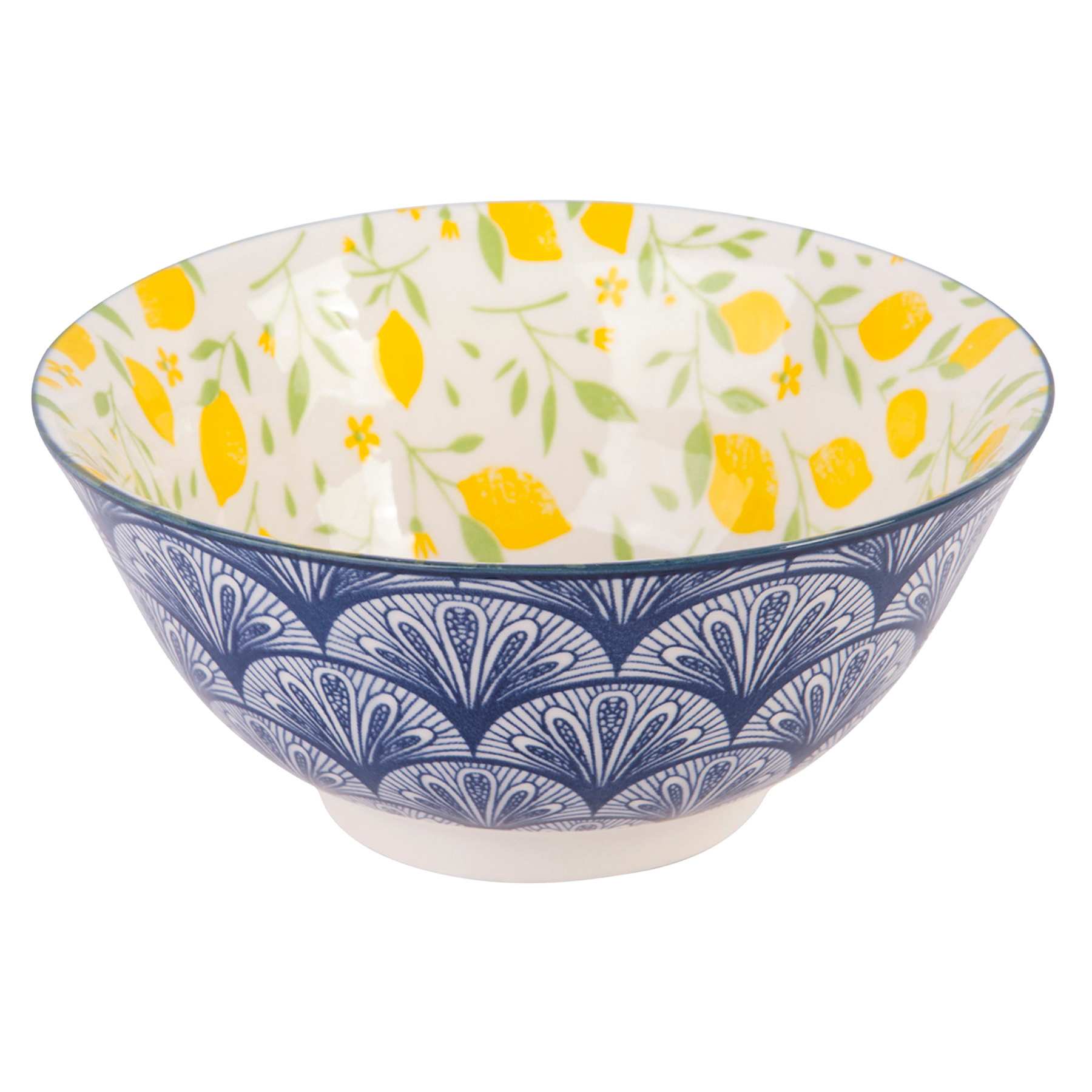 White & Blue Lemon Print Bowl, 6"