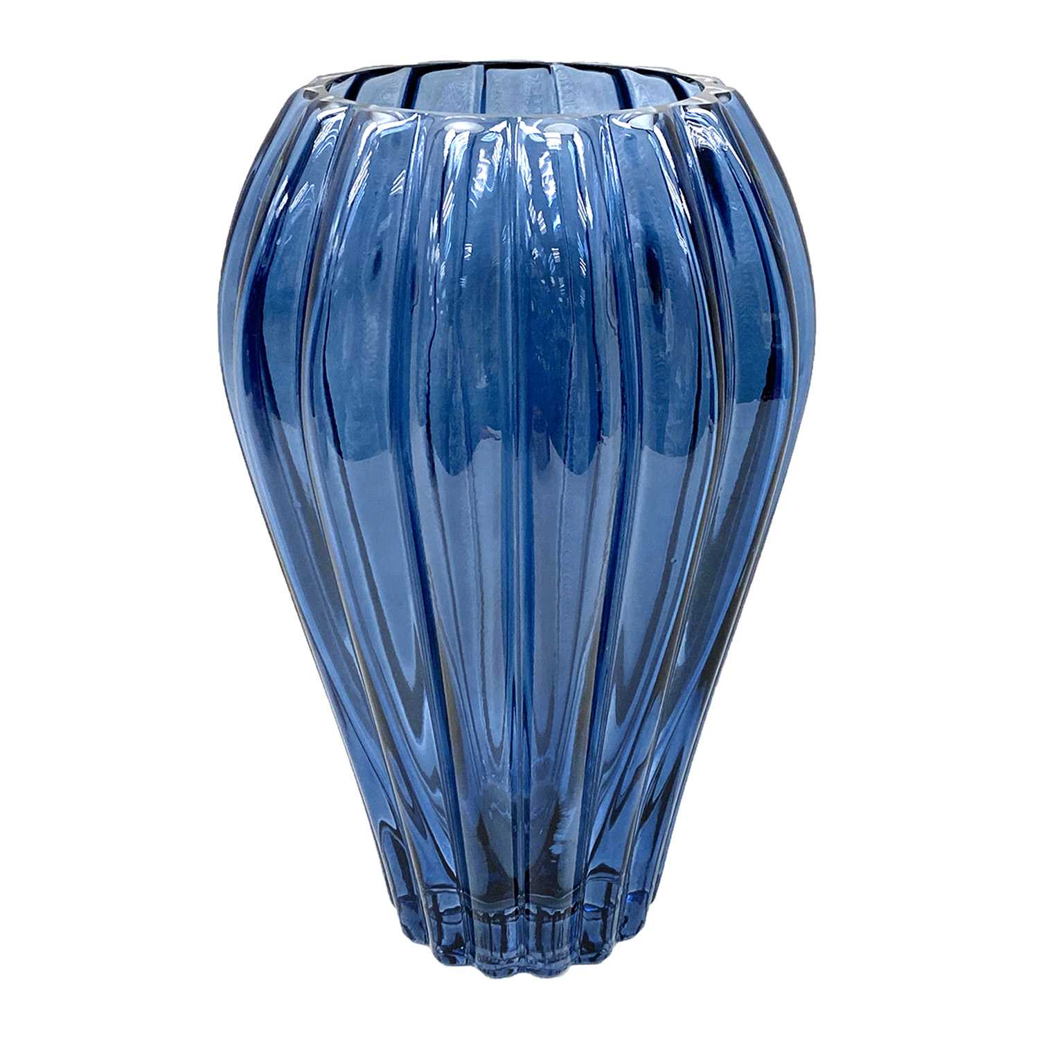 Providence Blue Ribbed Glass Vase, 9"