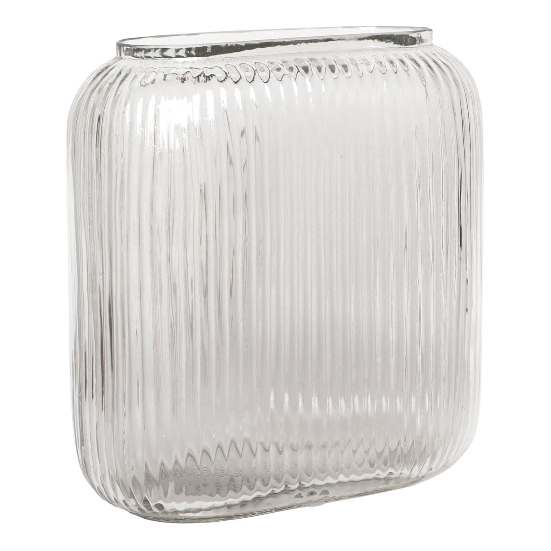Clear Rectangle Ribbed Vase, 7"