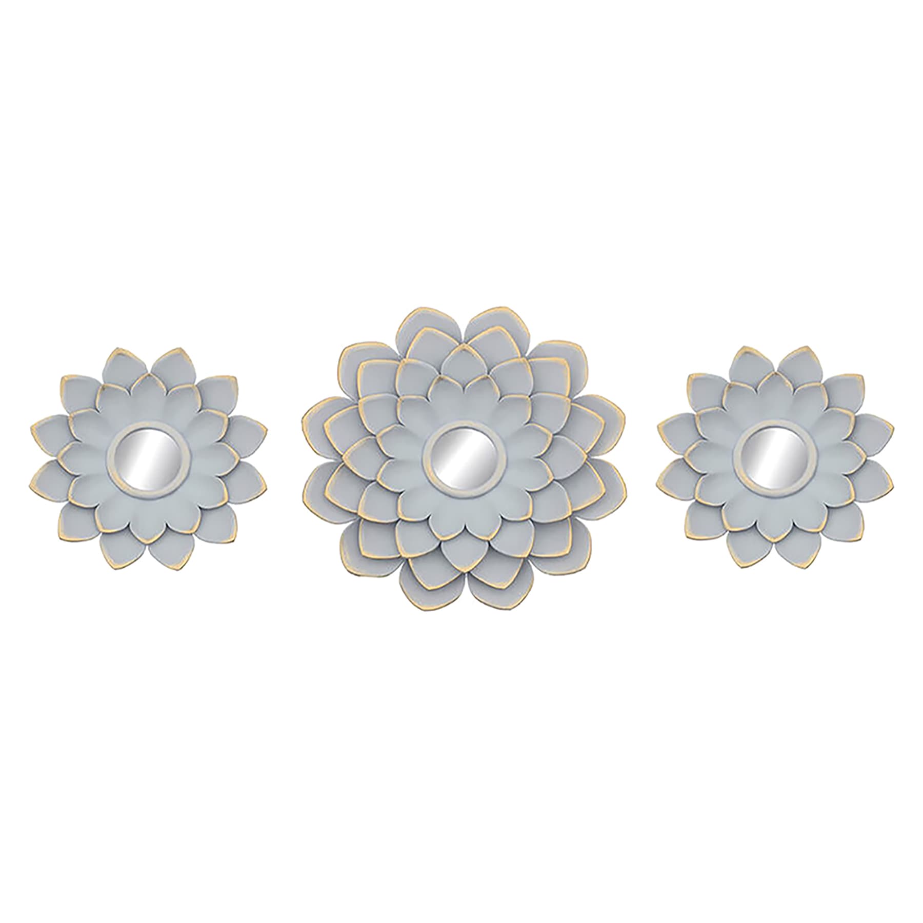 3-Piece Grey Floral Accent Wall Mirror Set, 14"