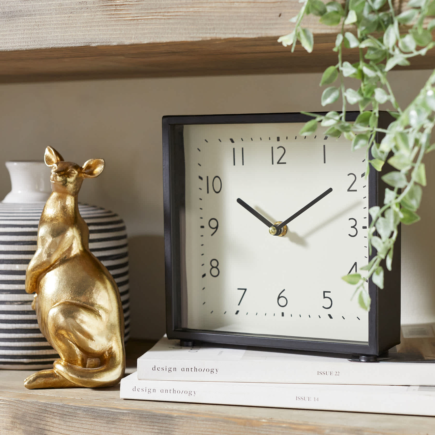 Black Square Table Clock, 8"