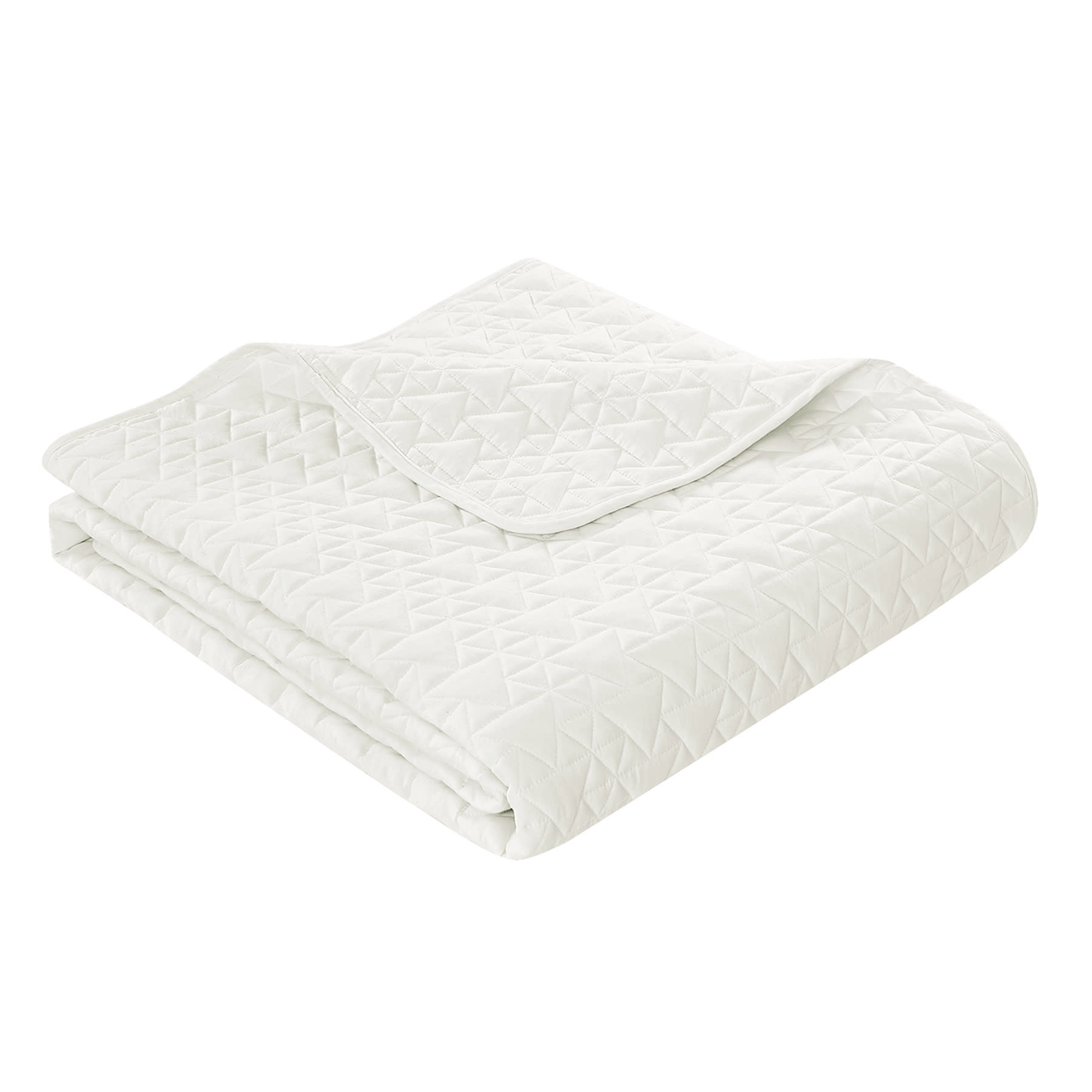 3-Piece White Geo Washed Microfiber Quilt Set, Full/Queen