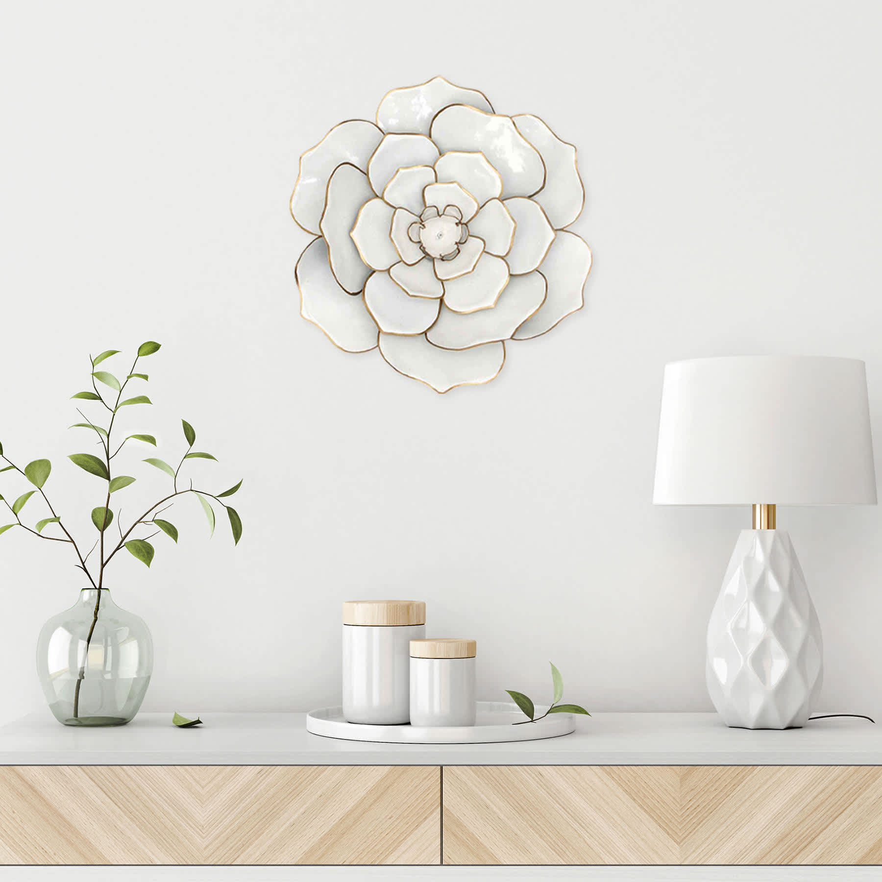 White Metal Flower Wall Art, 16.5"
