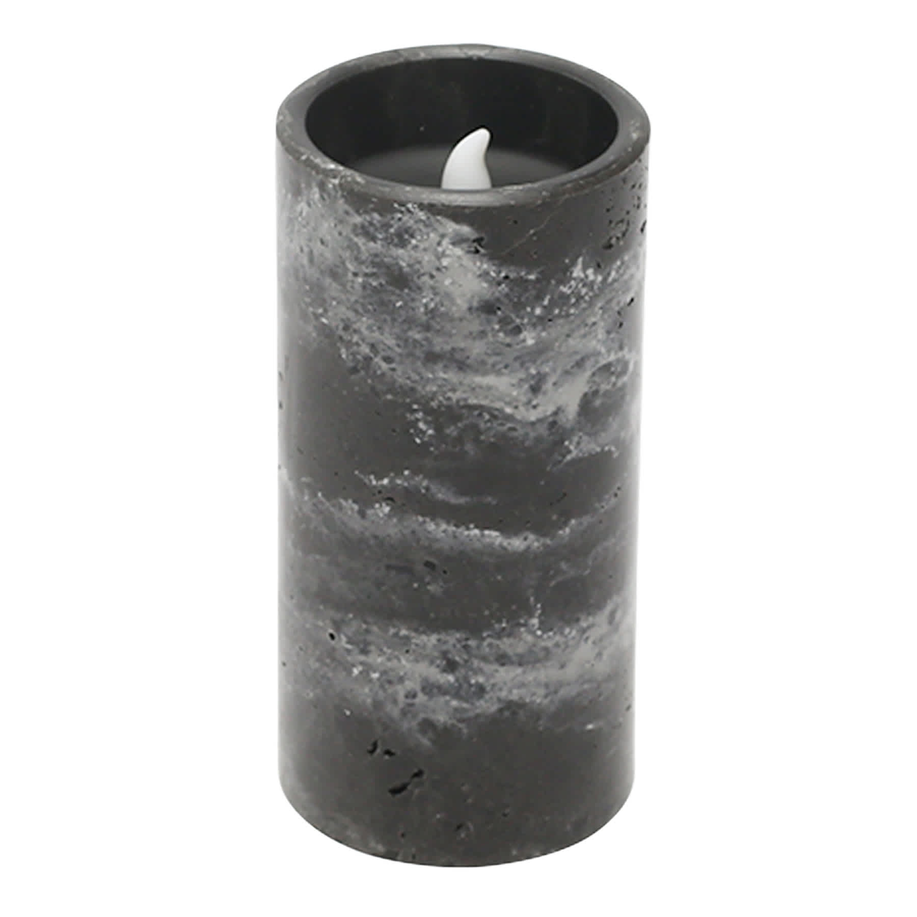 Crosby St. Black Marbled Wax LED Pillar Candle with 6 Hour Timer, 3x6