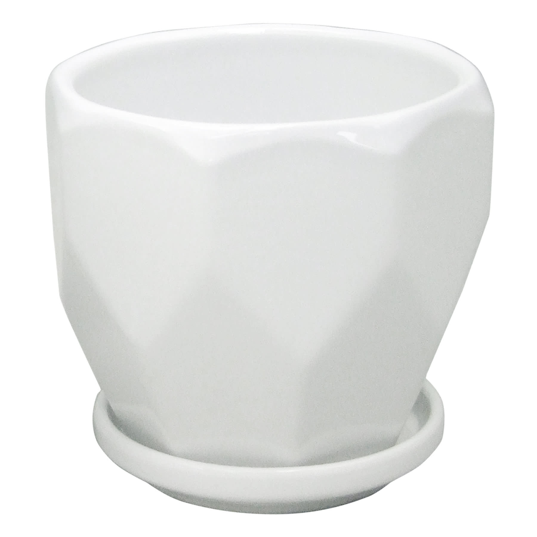 Indoor Hexa White Ceramic Pot, Extra Small